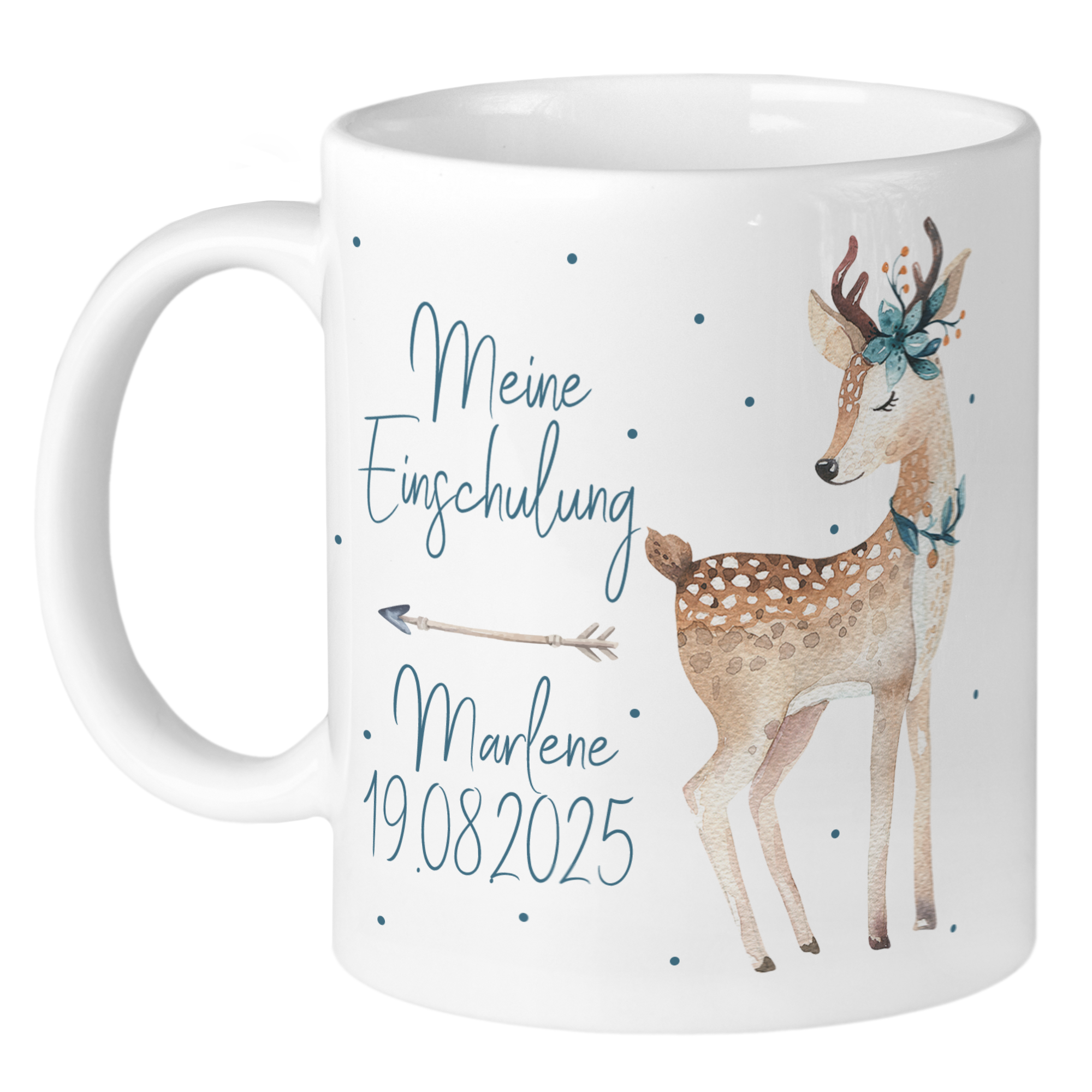 Personalisierte Tasse „Meine Einschulung“ mit Reh & Wunschdaten