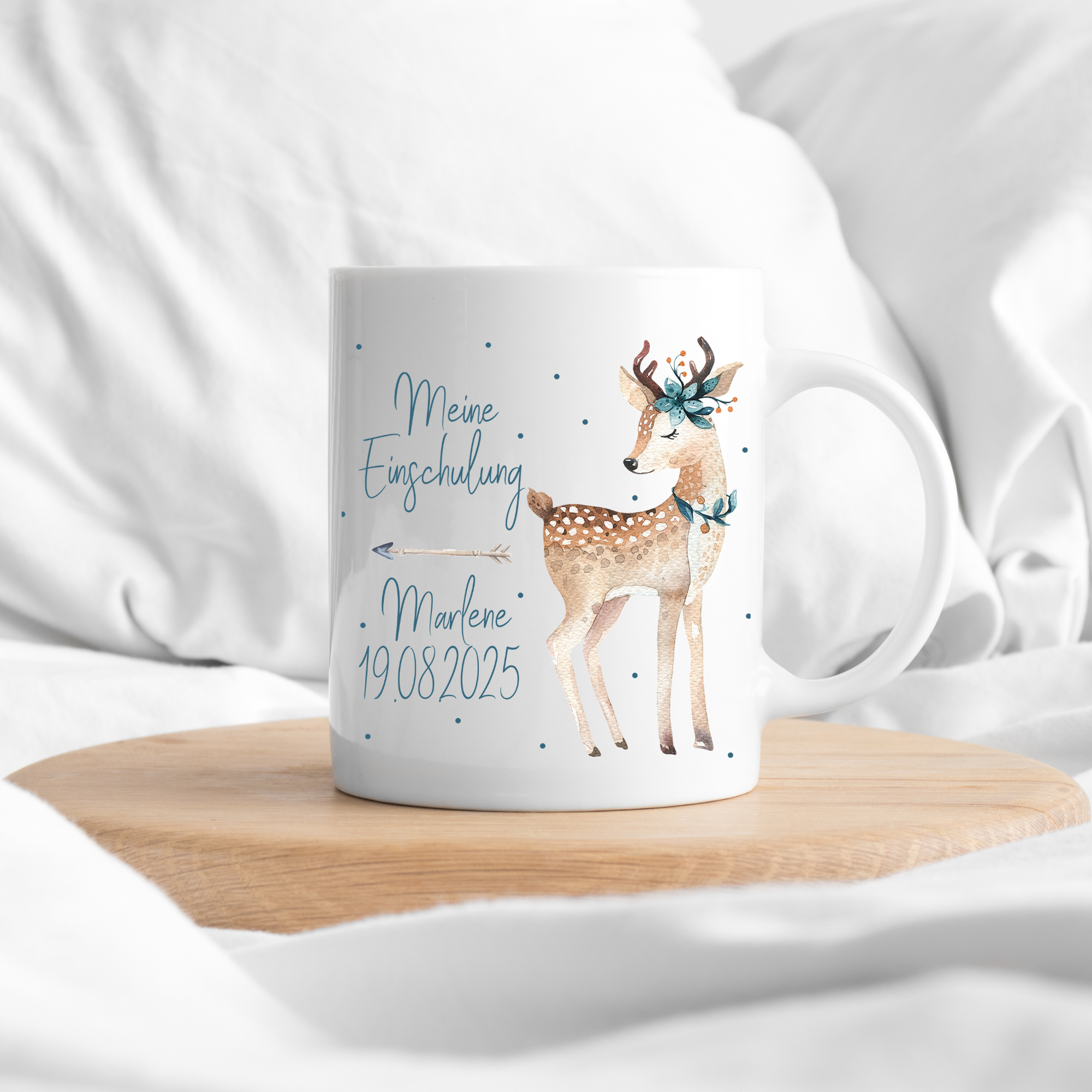 Personalisierte Tasse „Meine Einschulung“ mit Reh & Wunschdaten