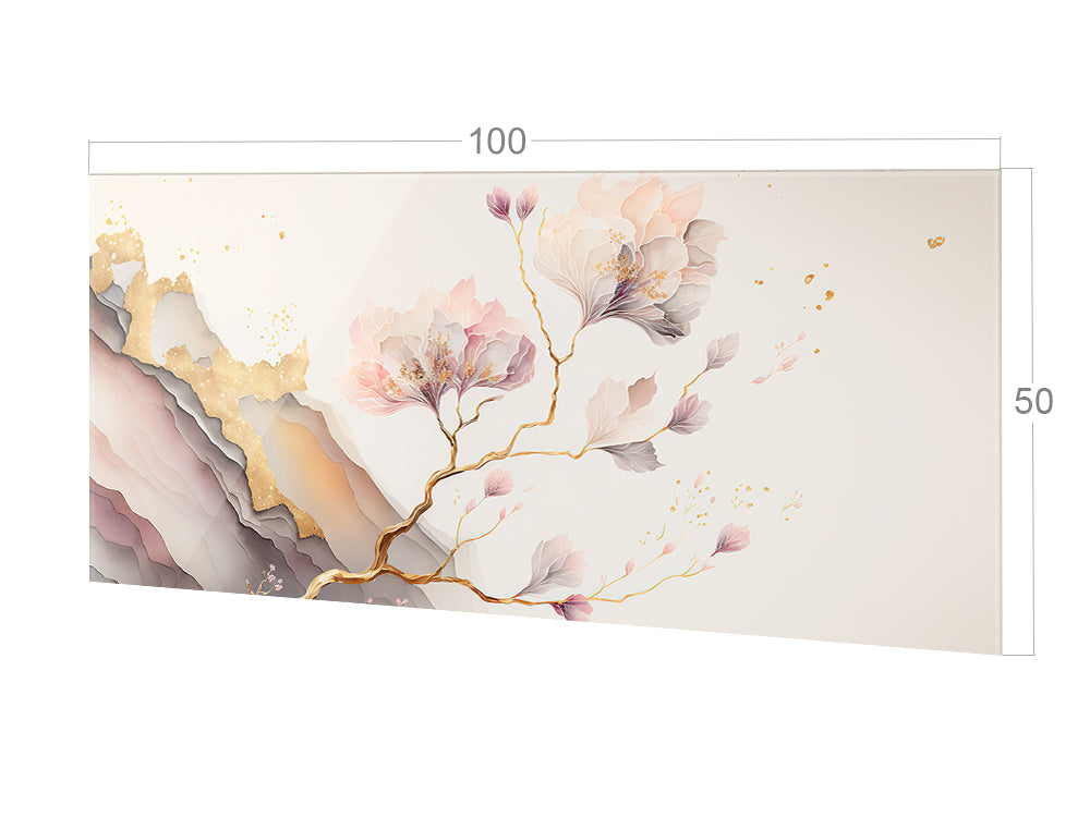 Blumenmuster in sanften Pastellfarben mit goldenen Akzenten.