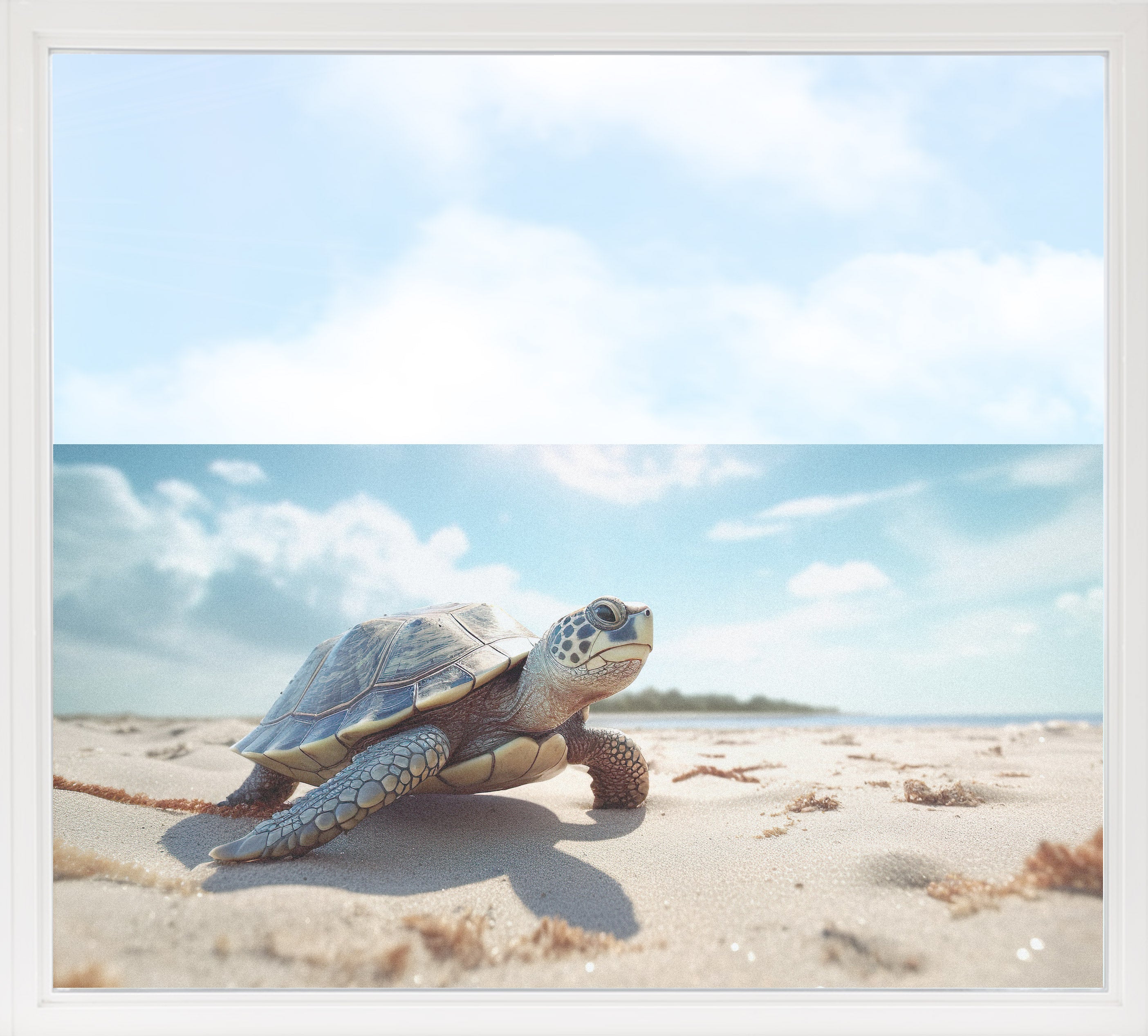 Fensterfolie mit Schildkröte am Strand