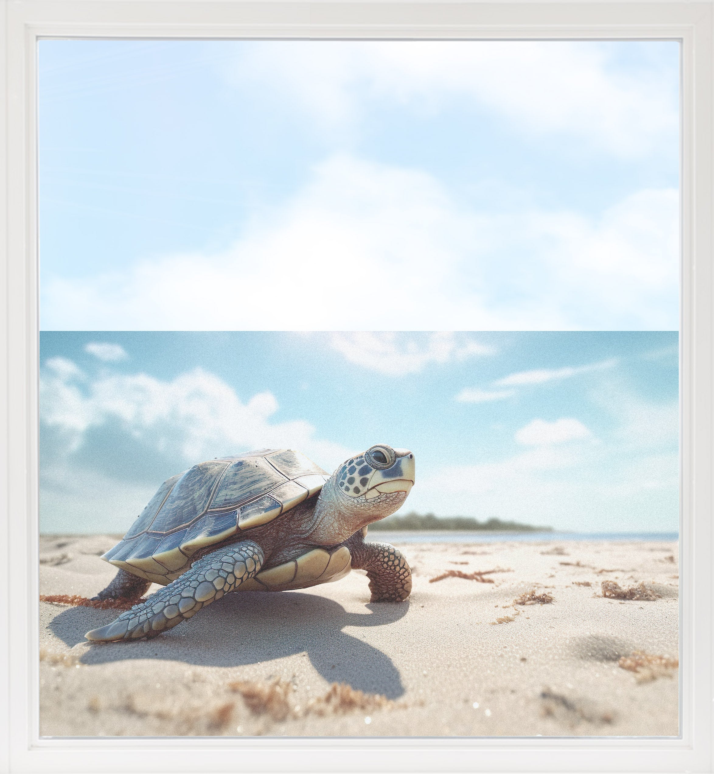 Fensterfolie mit Schildkröte am Strand