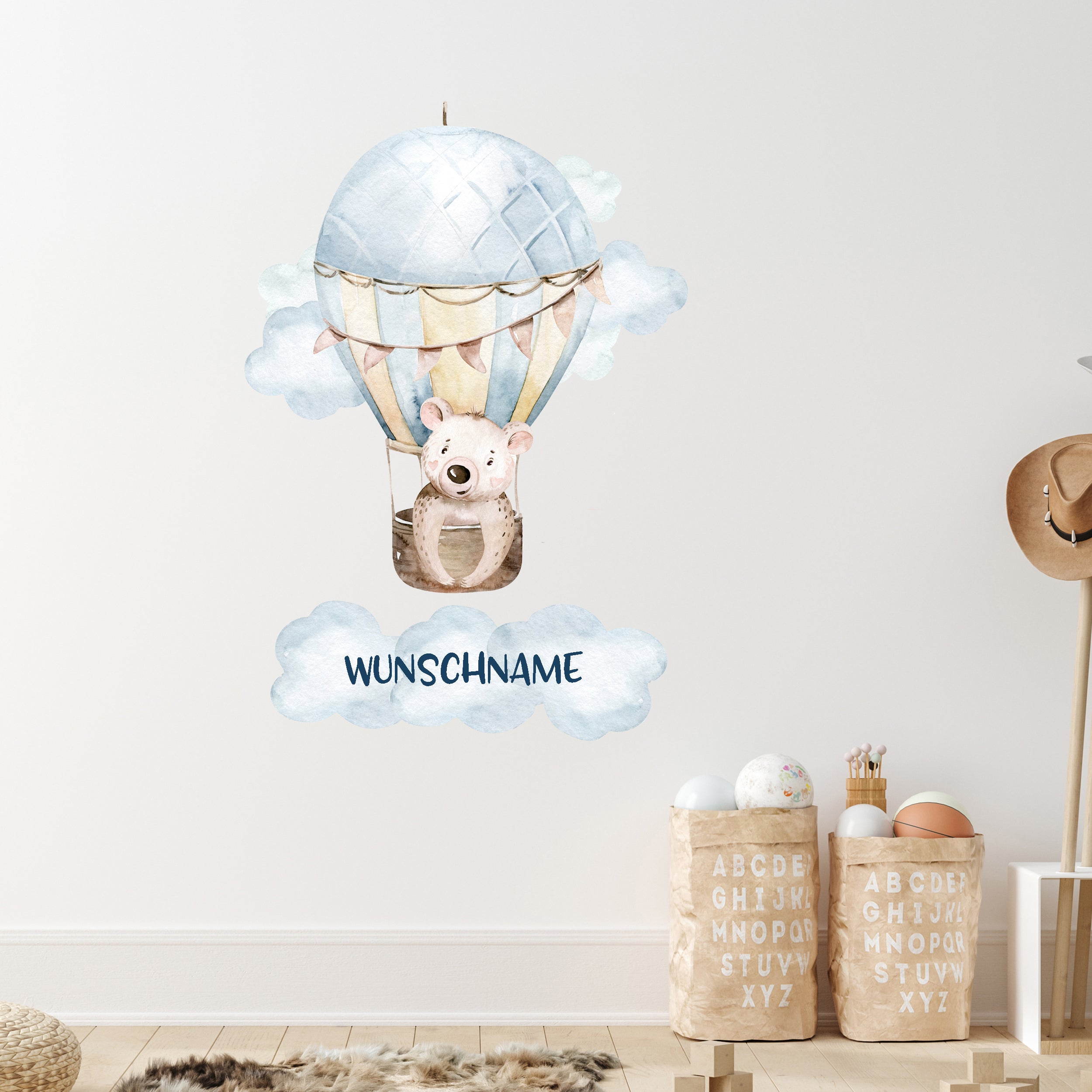 Wandtattoo Bär im Heißluftballon