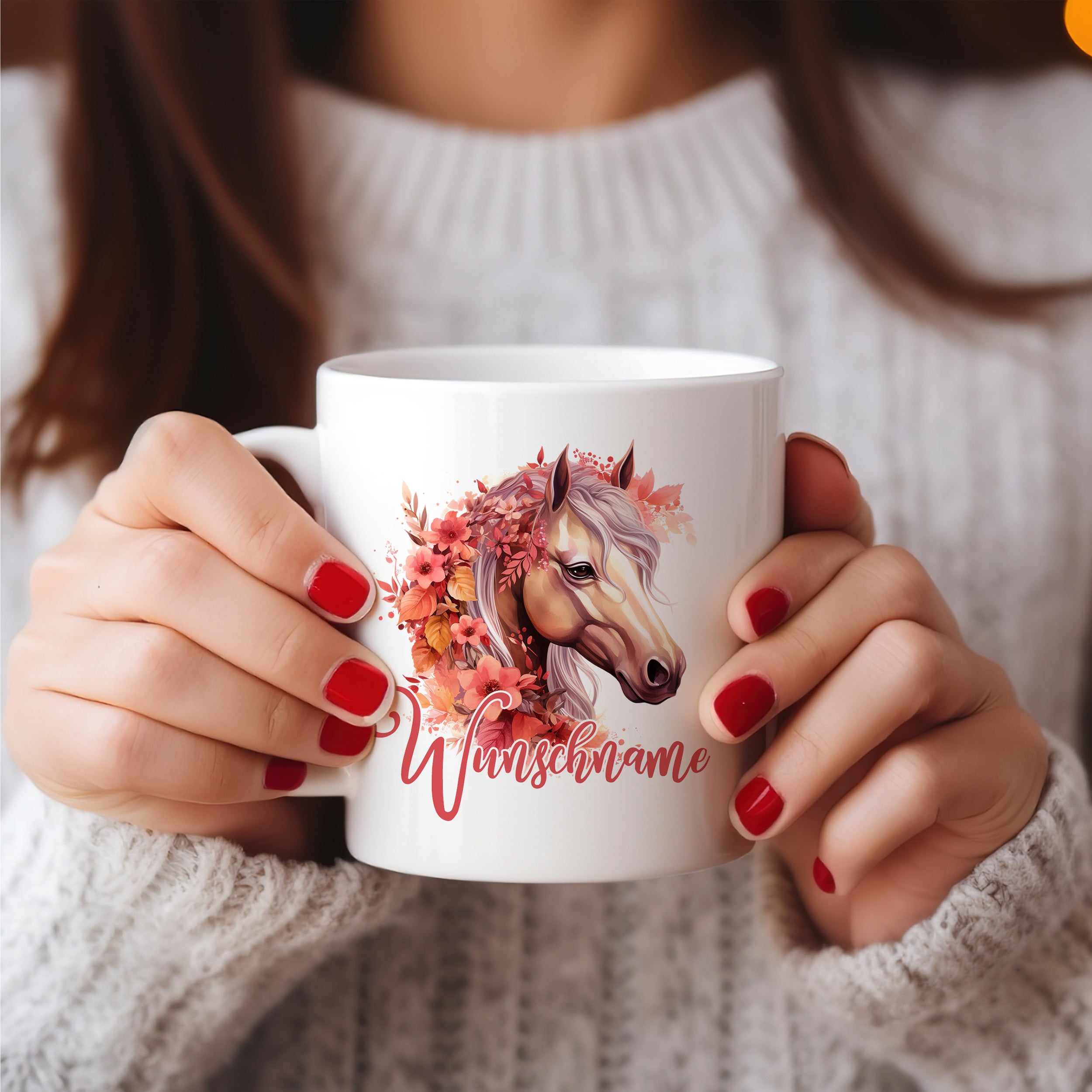 Personalisierte Tasse Pferd in rosa