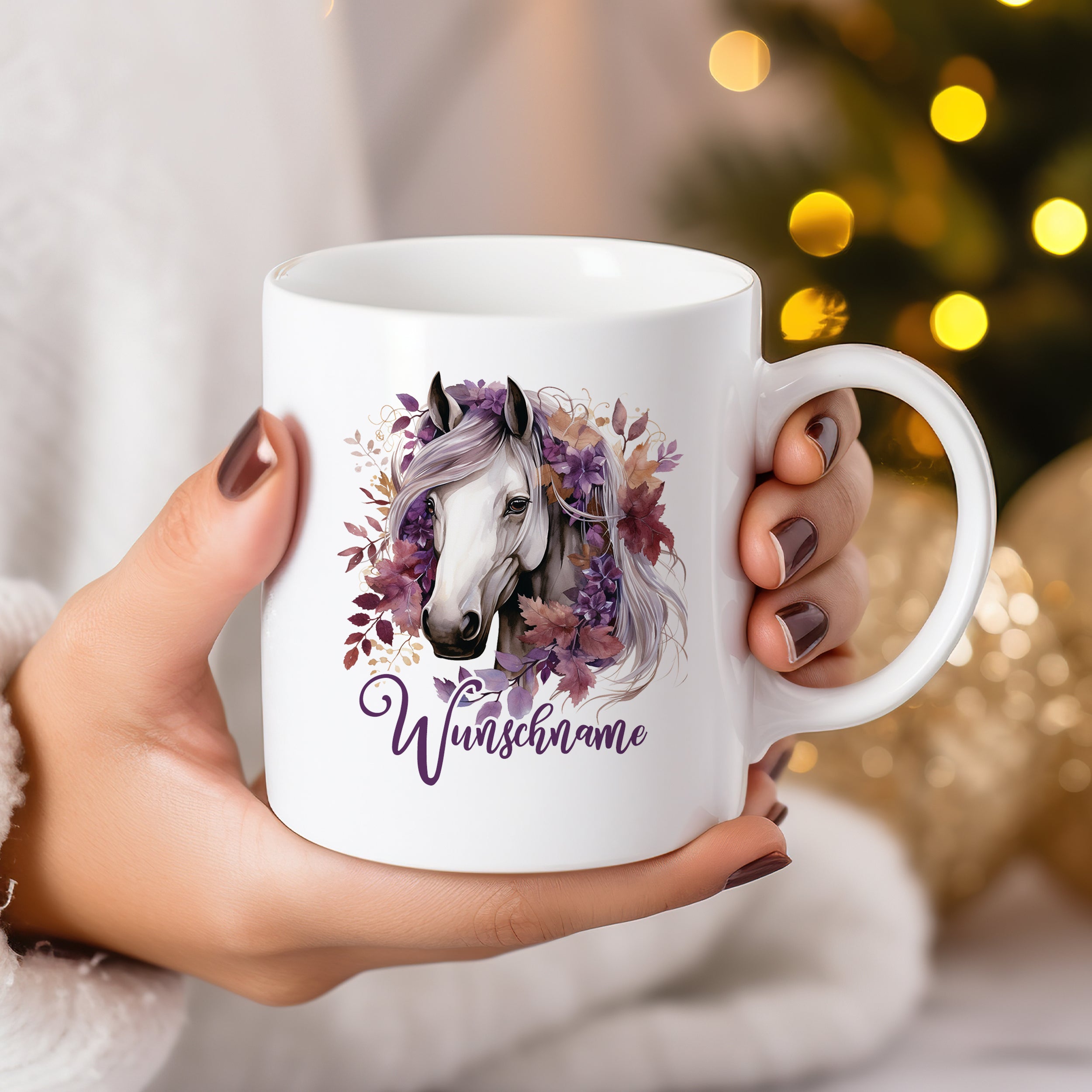 Personalisierte Tasse Pferd in Lila