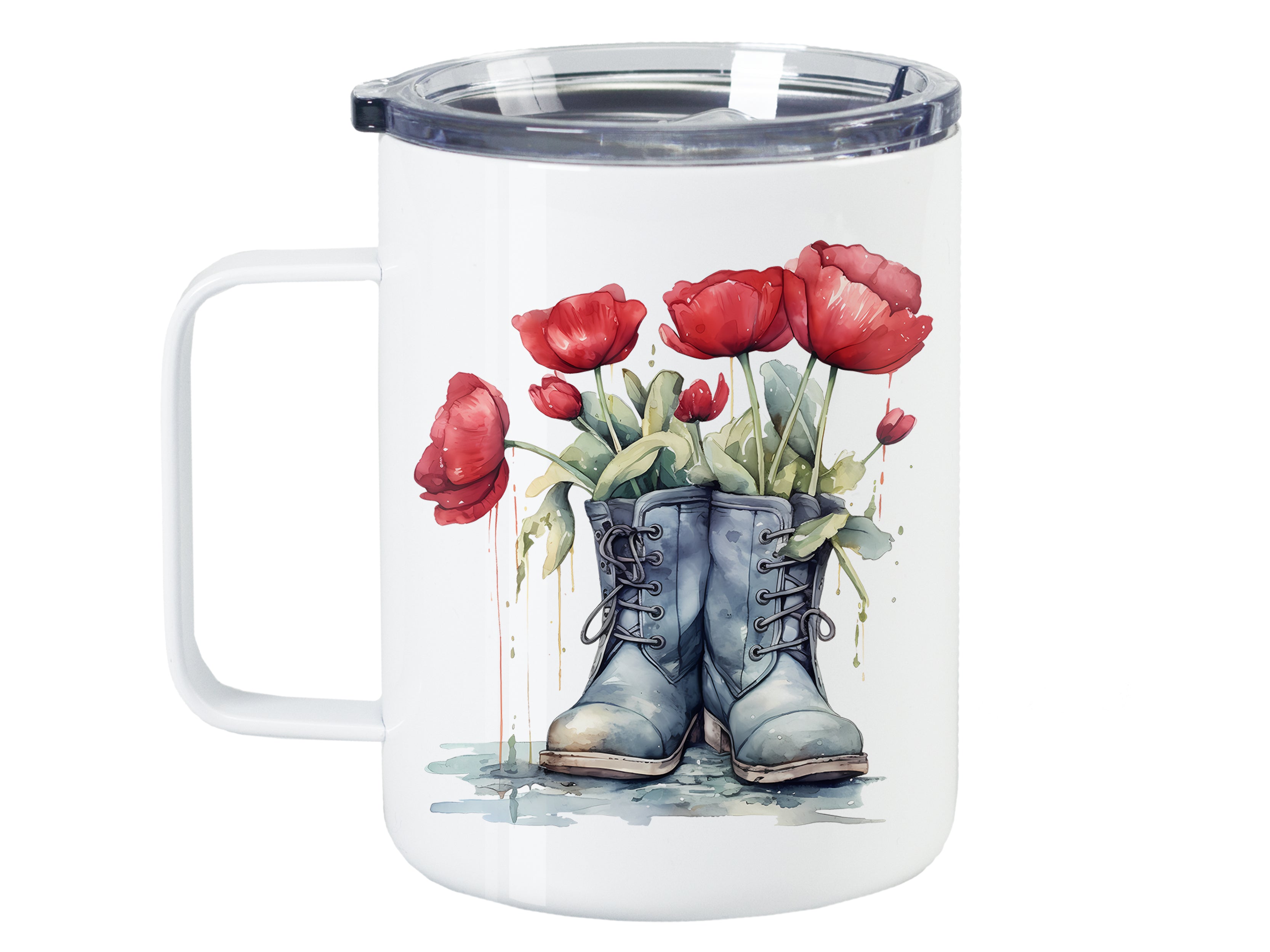 Wanderbecher Blumen in Stiefeln