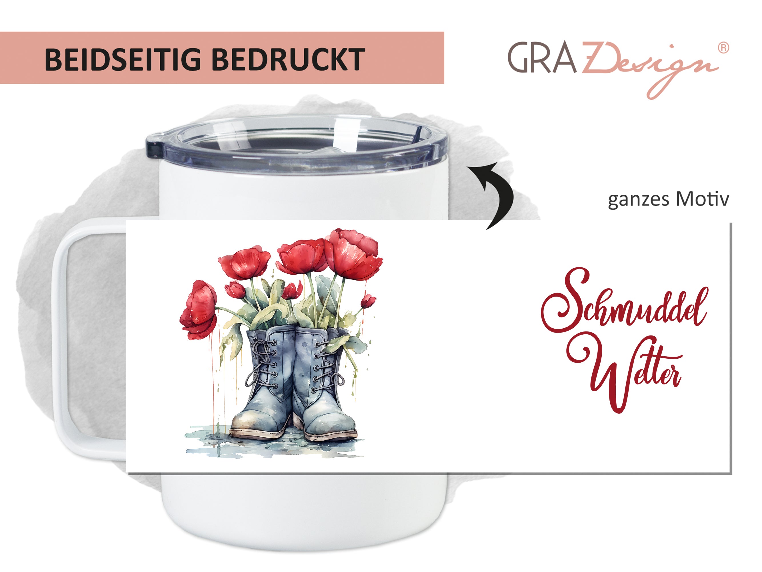 Wanderbecher Blumen in Stiefeln