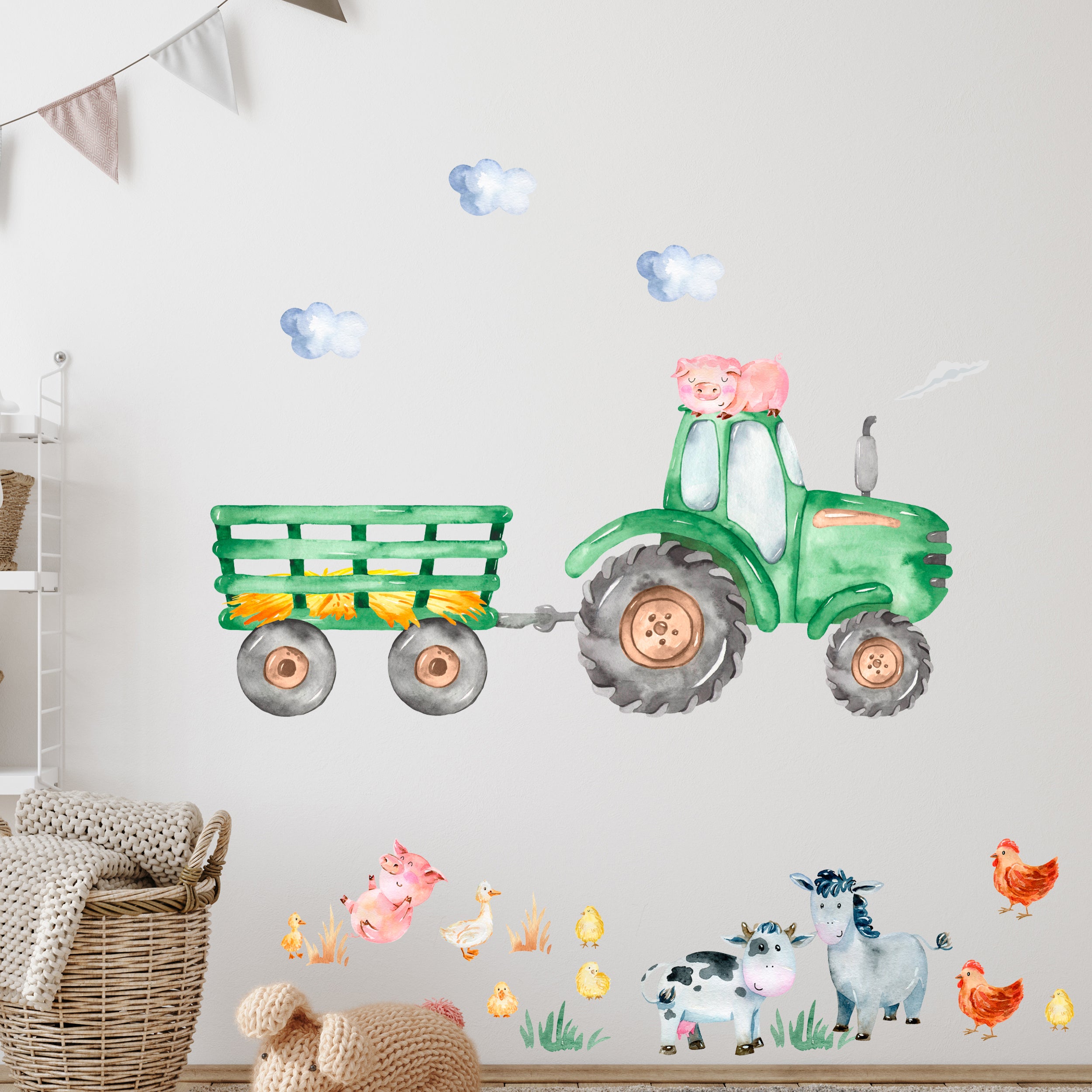 Wandtattoo Traktor mit Bauernhoftieren