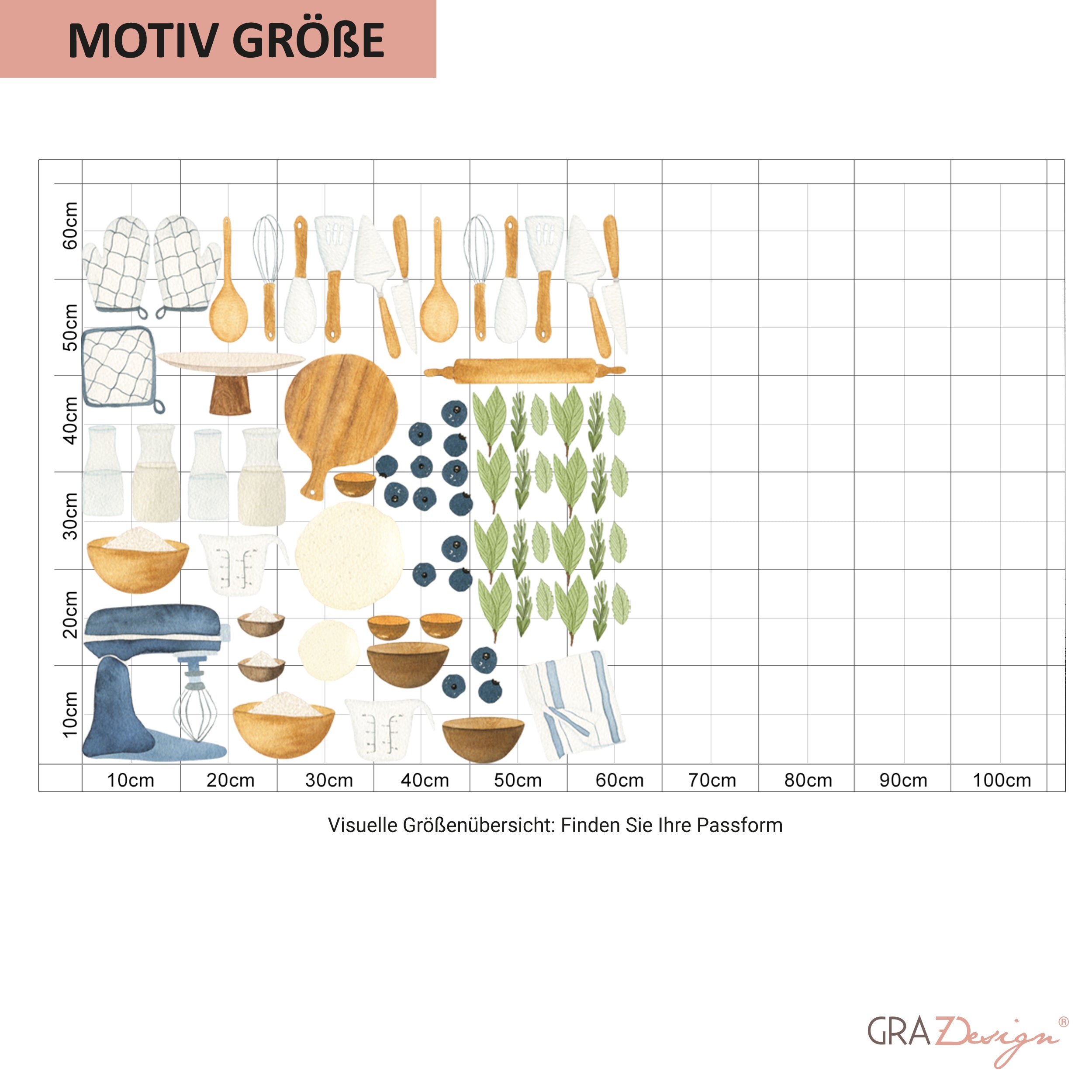 Wandtattoo Küchenutensilien für Kinderküche