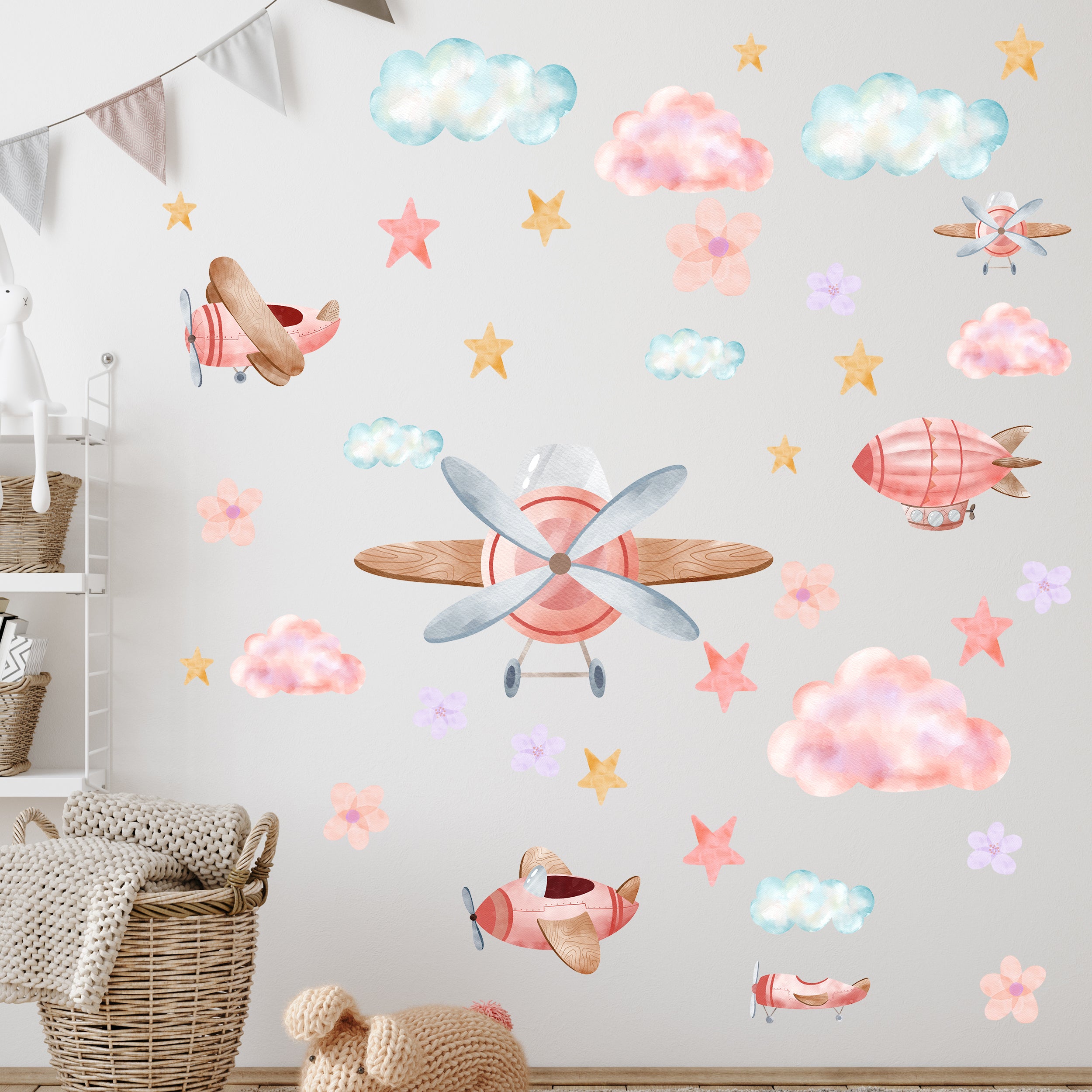 Wandtattoo Flugzeuge und Wolken