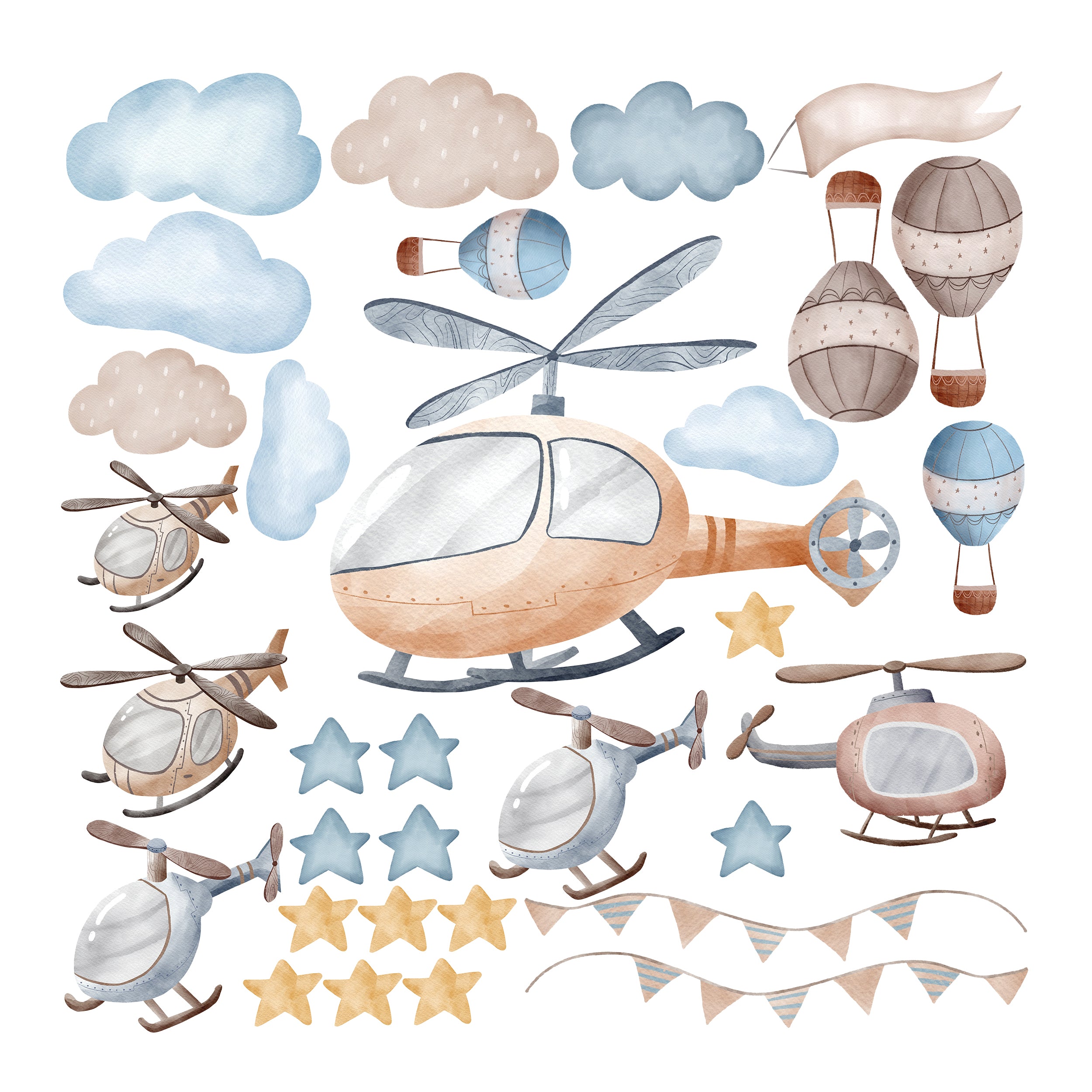 Wandtattoo Helikopter und Wolken