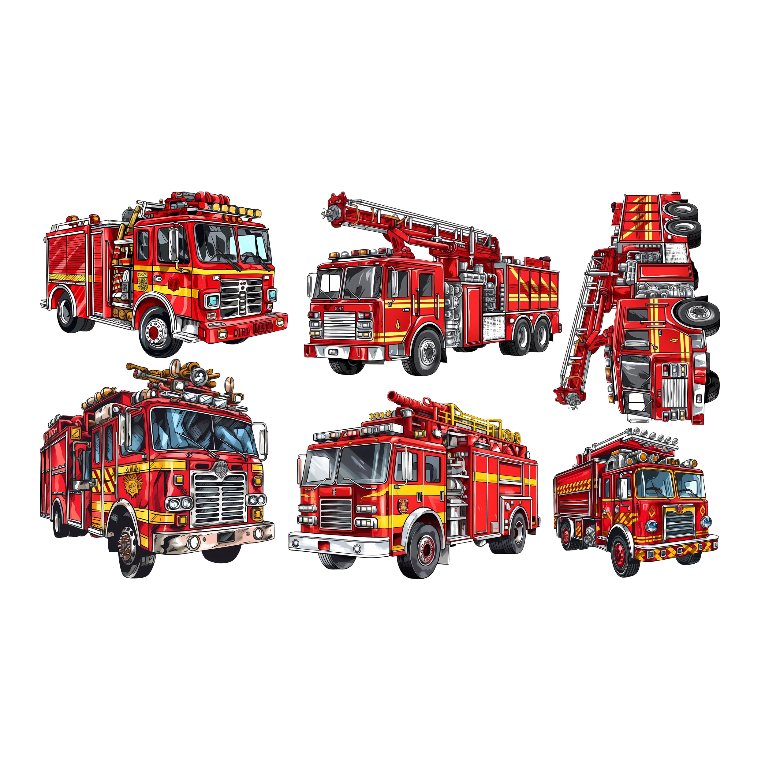 Wandtattoo 6 Feuerwehrfahrzeuge