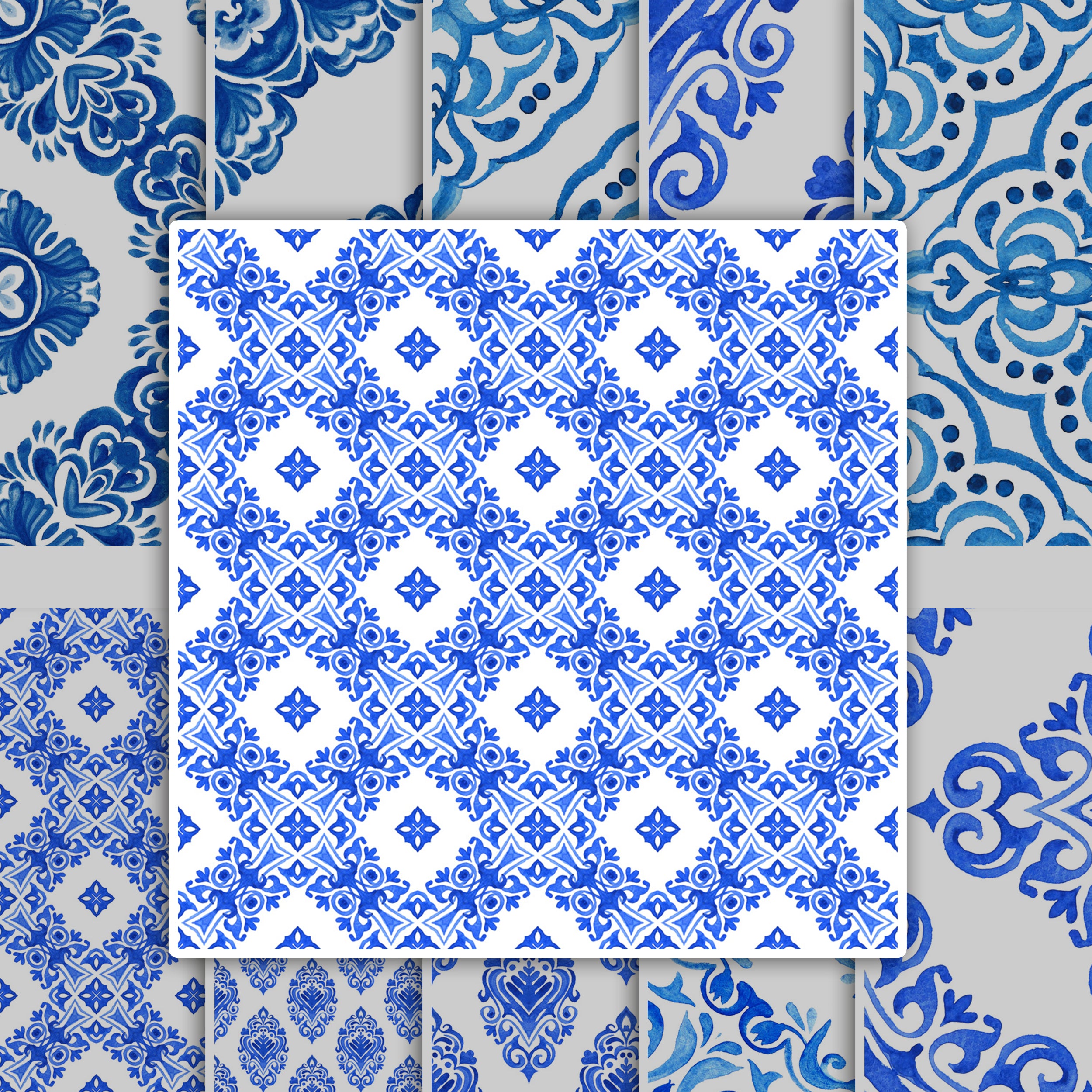 Fliesenaufkleber mit blau-weißem Muster 30 Stück