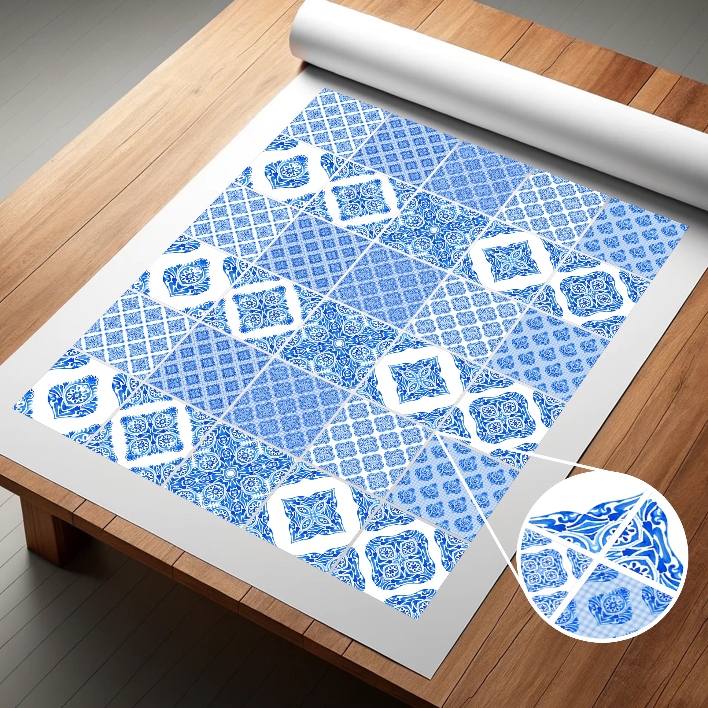 Fliesenaufkleber mit blauem Muster 30 Stück