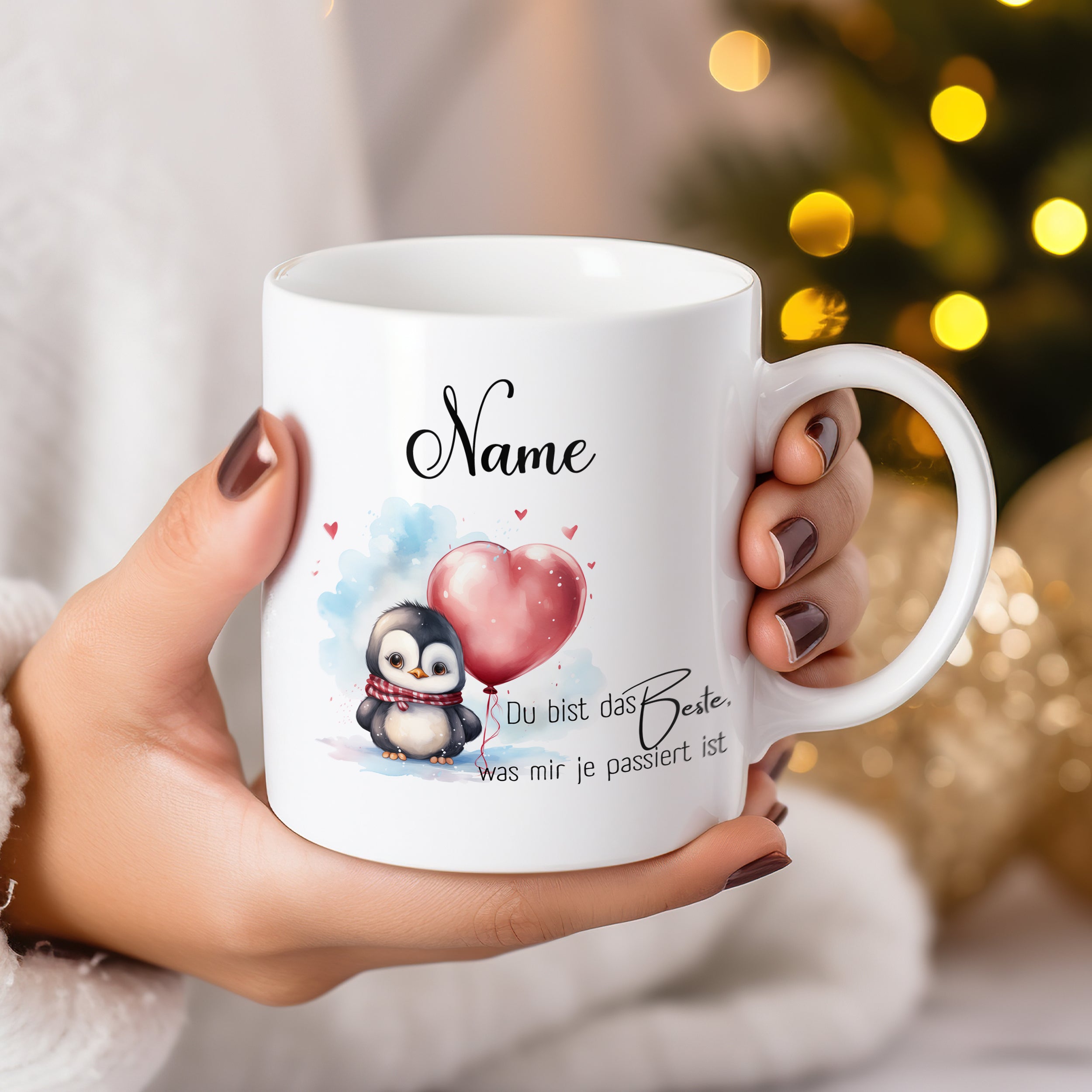 Tasse mit Pinguin und Herz - Für besondere Momente