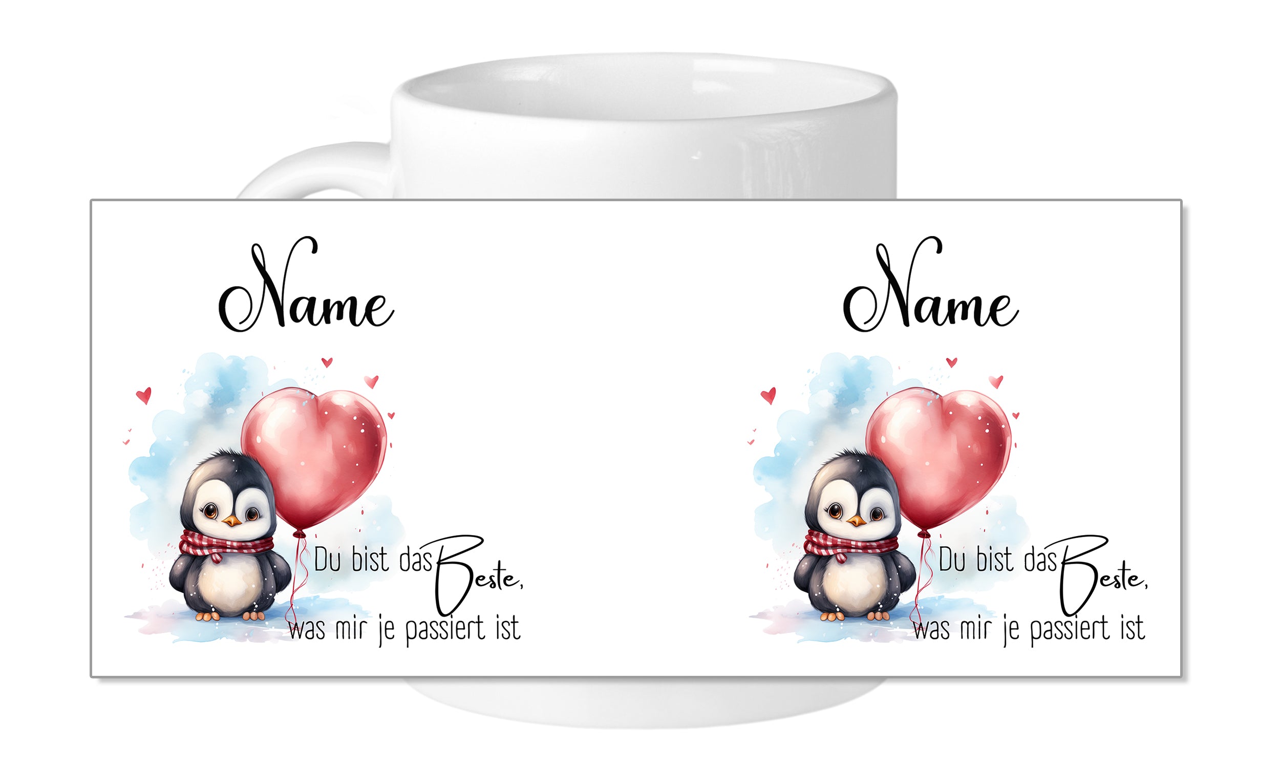 Tasse mit Pinguin und Herz - Für besondere Momente