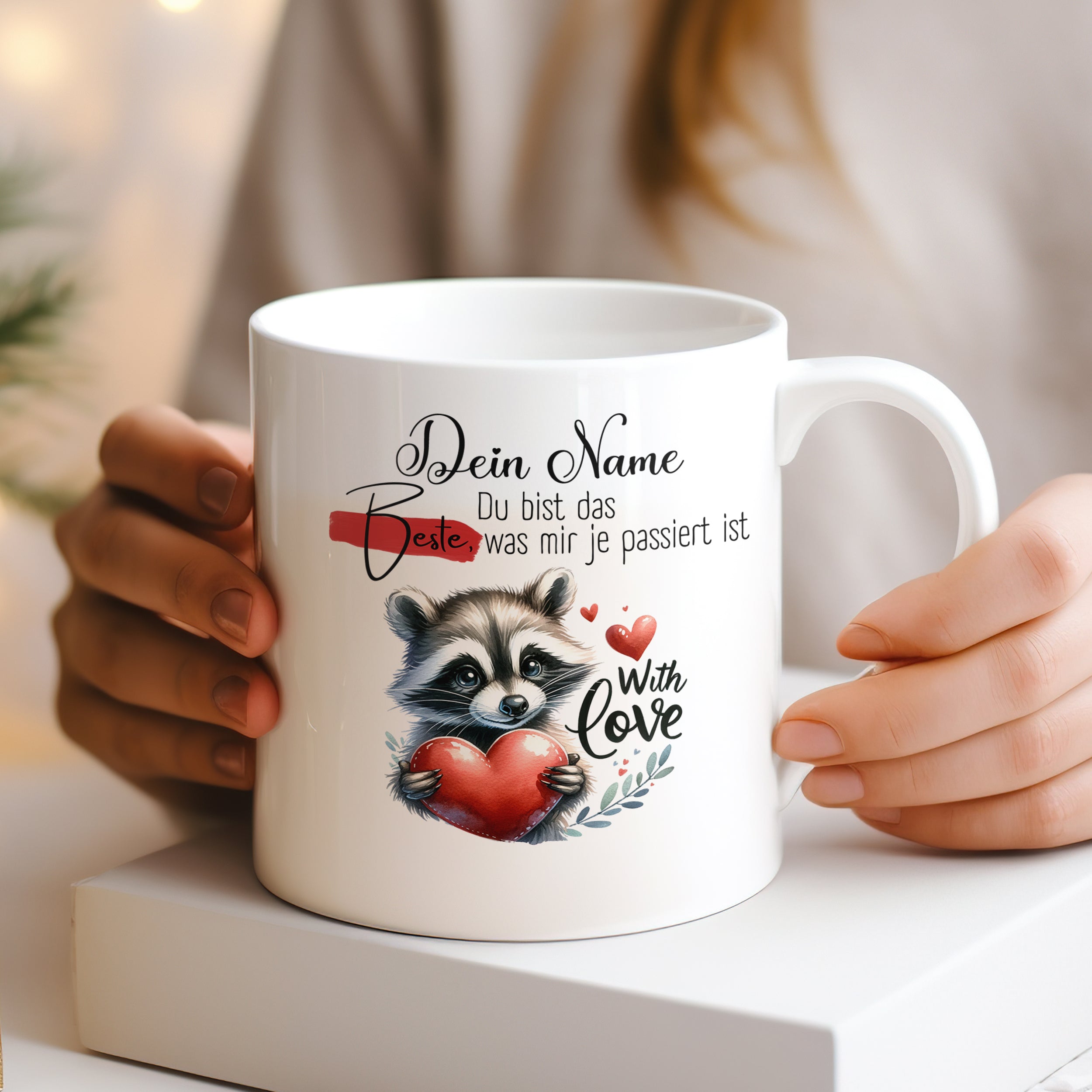 Tasse mit Waschbär - Ein Zeichen der Liebe