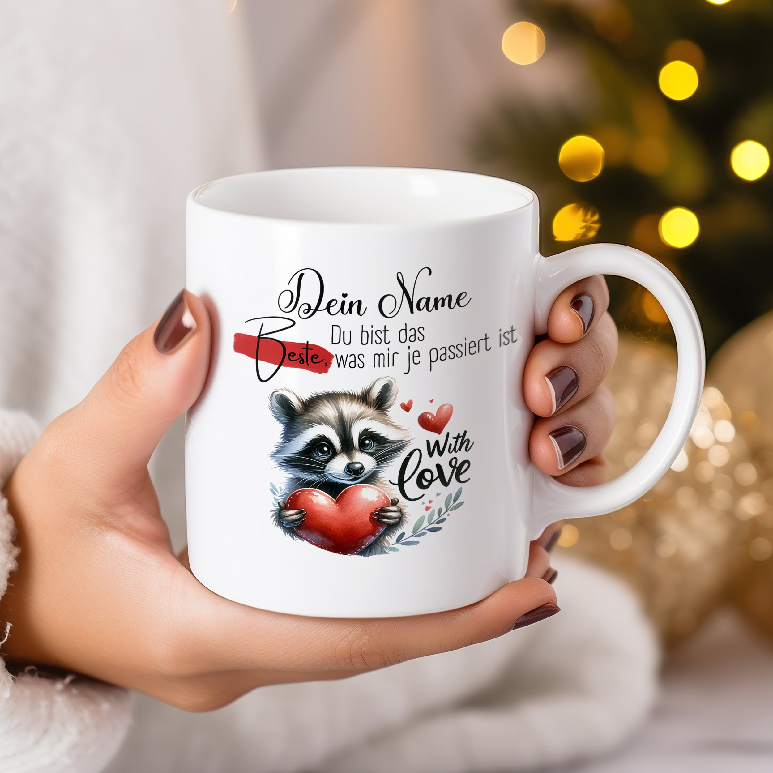 Tasse mit Waschbär - Ein Zeichen der Liebe