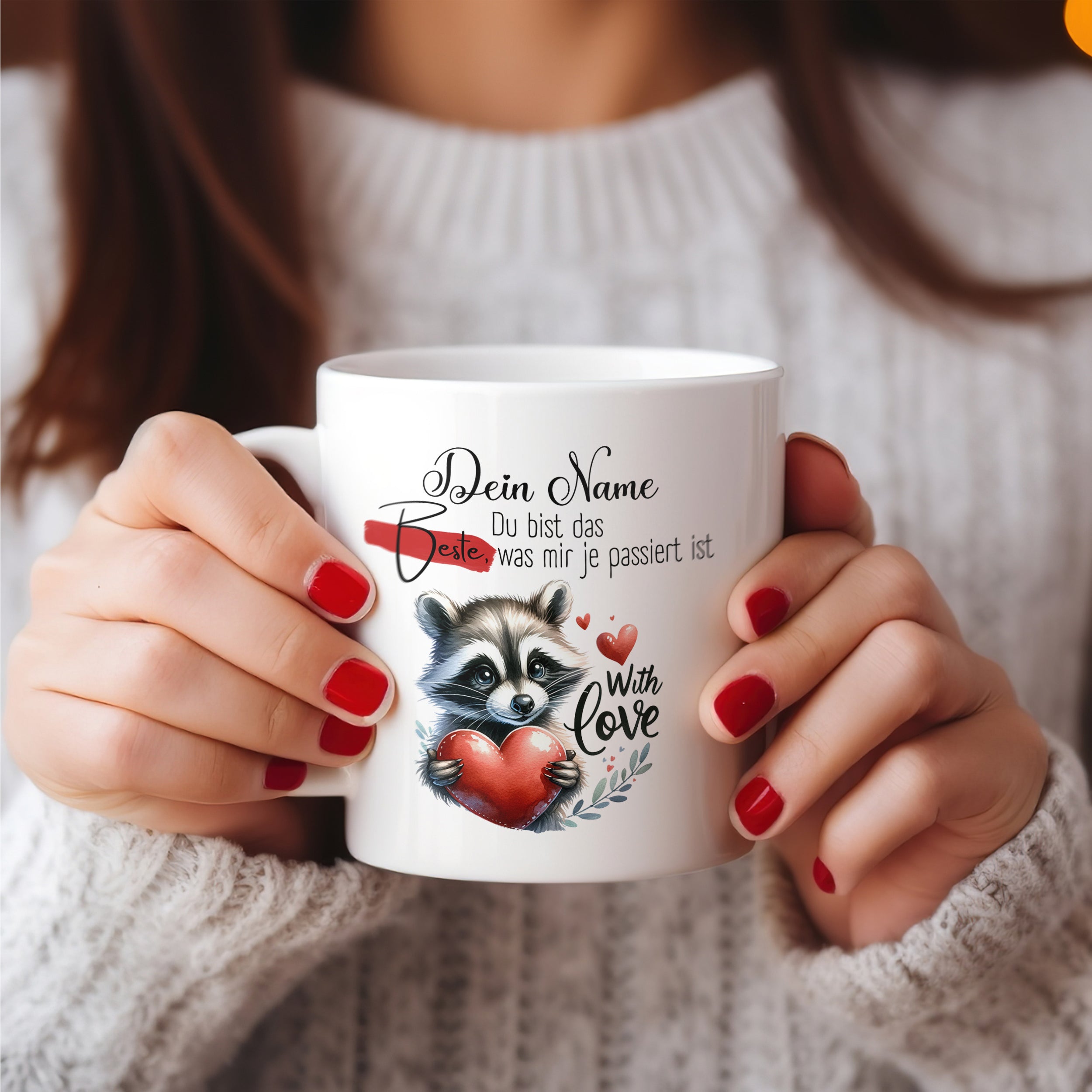 Tasse mit Waschbär - Ein Zeichen der Liebe