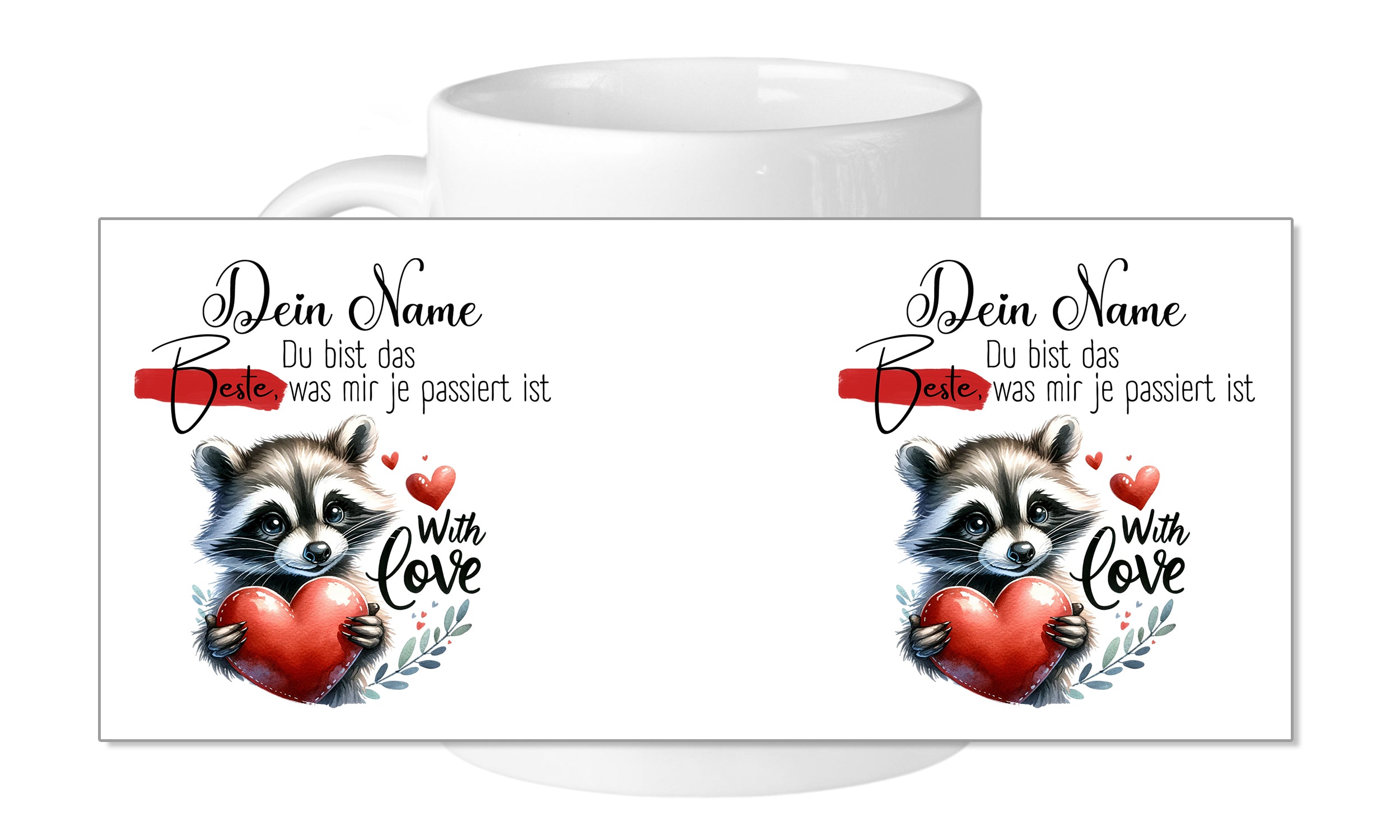 Tasse mit Waschbär - Ein Zeichen der Liebe