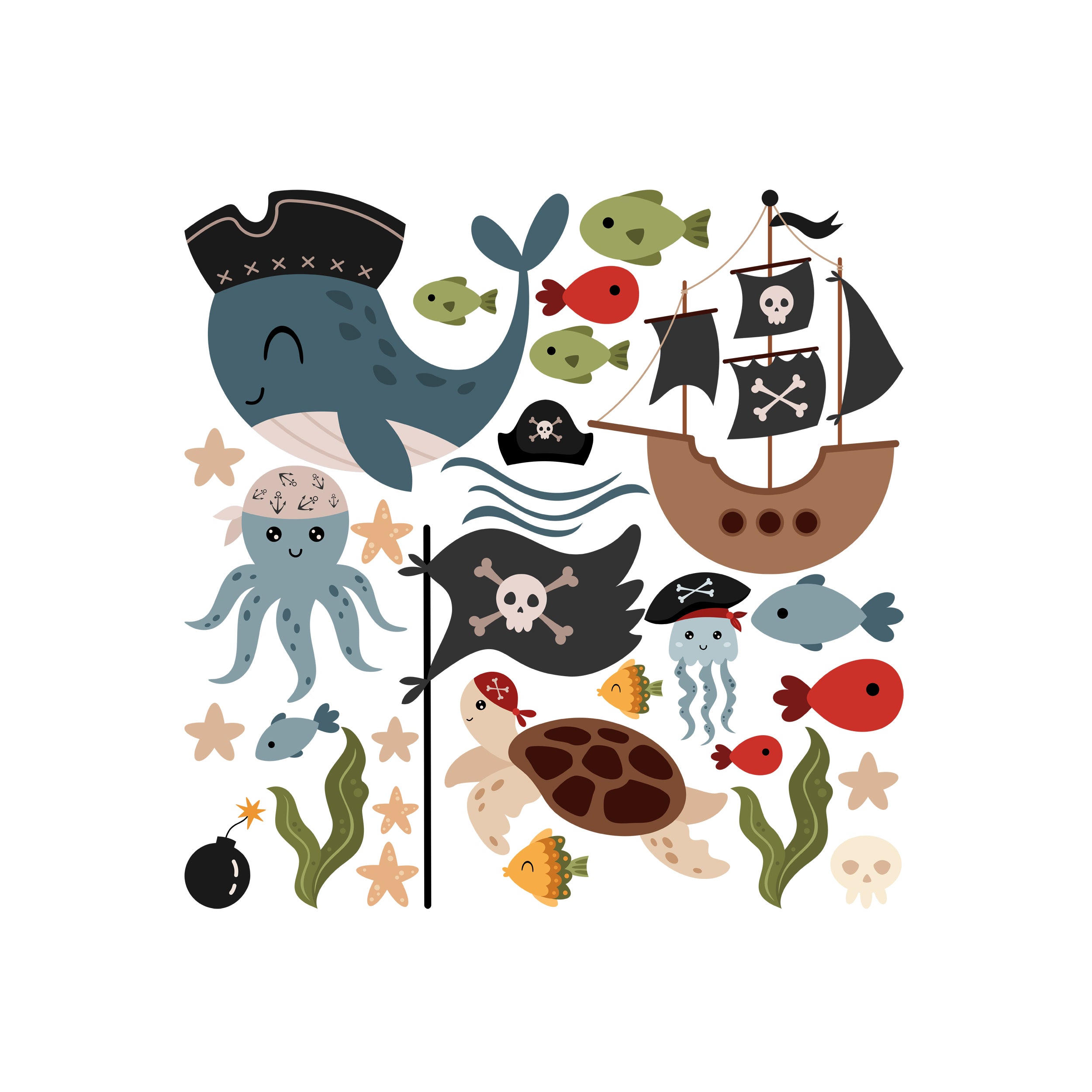 Wandtattoo Meerestiere als Piraten