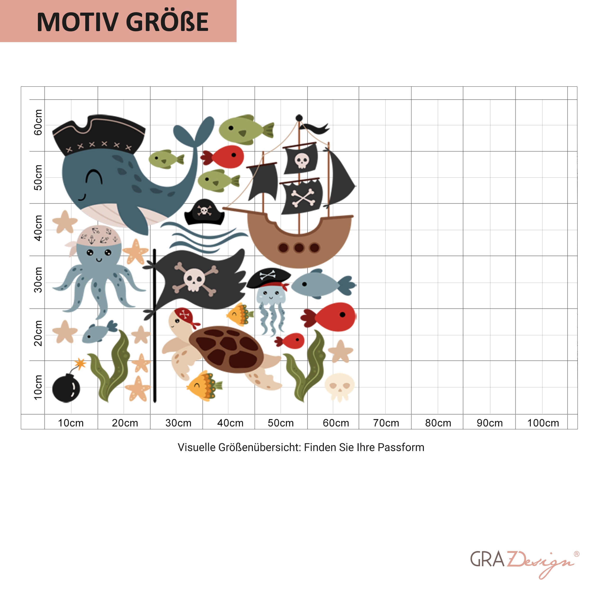 Wandtattoo Meerestiere als Piraten