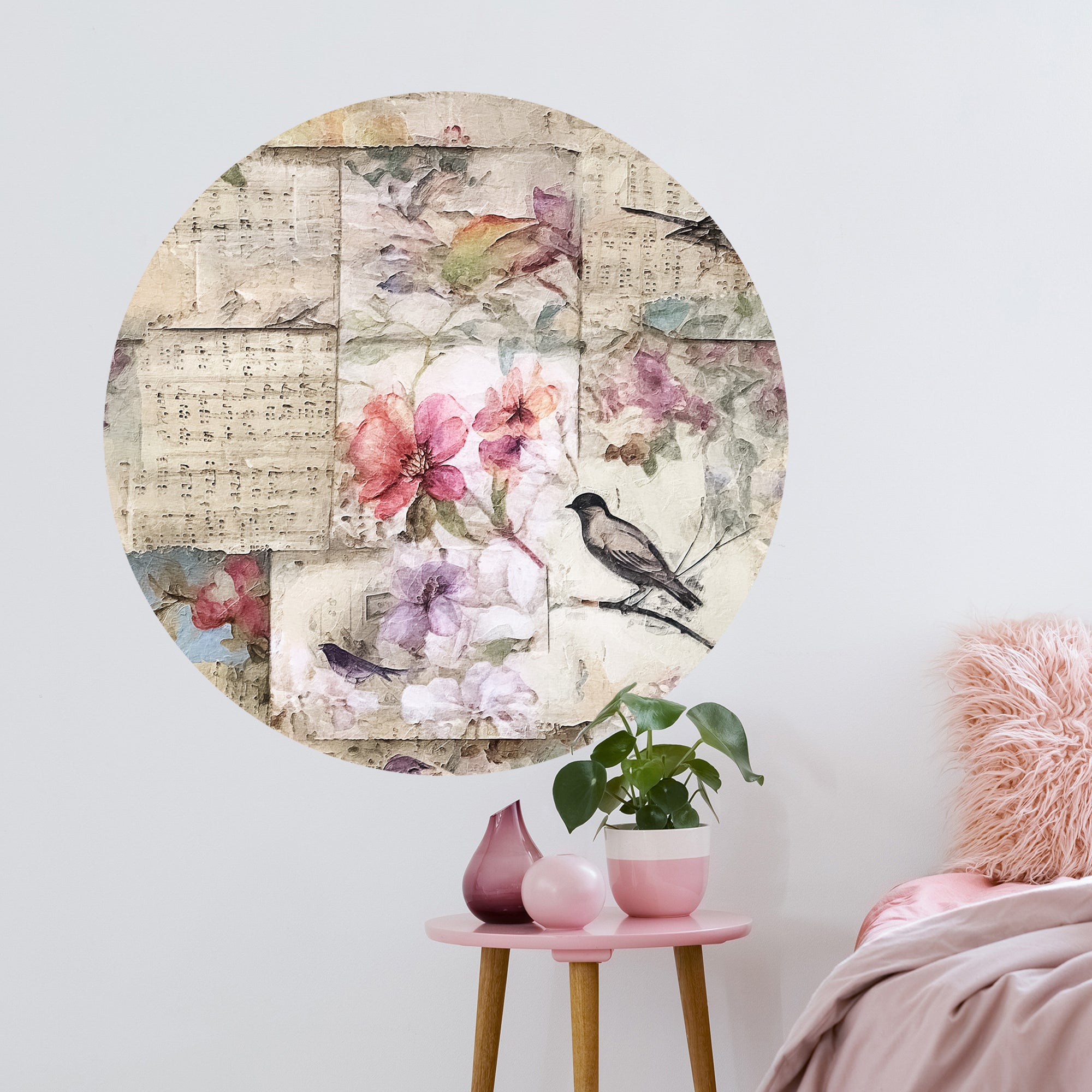 Wandtattoo mit Blumen und Vogel