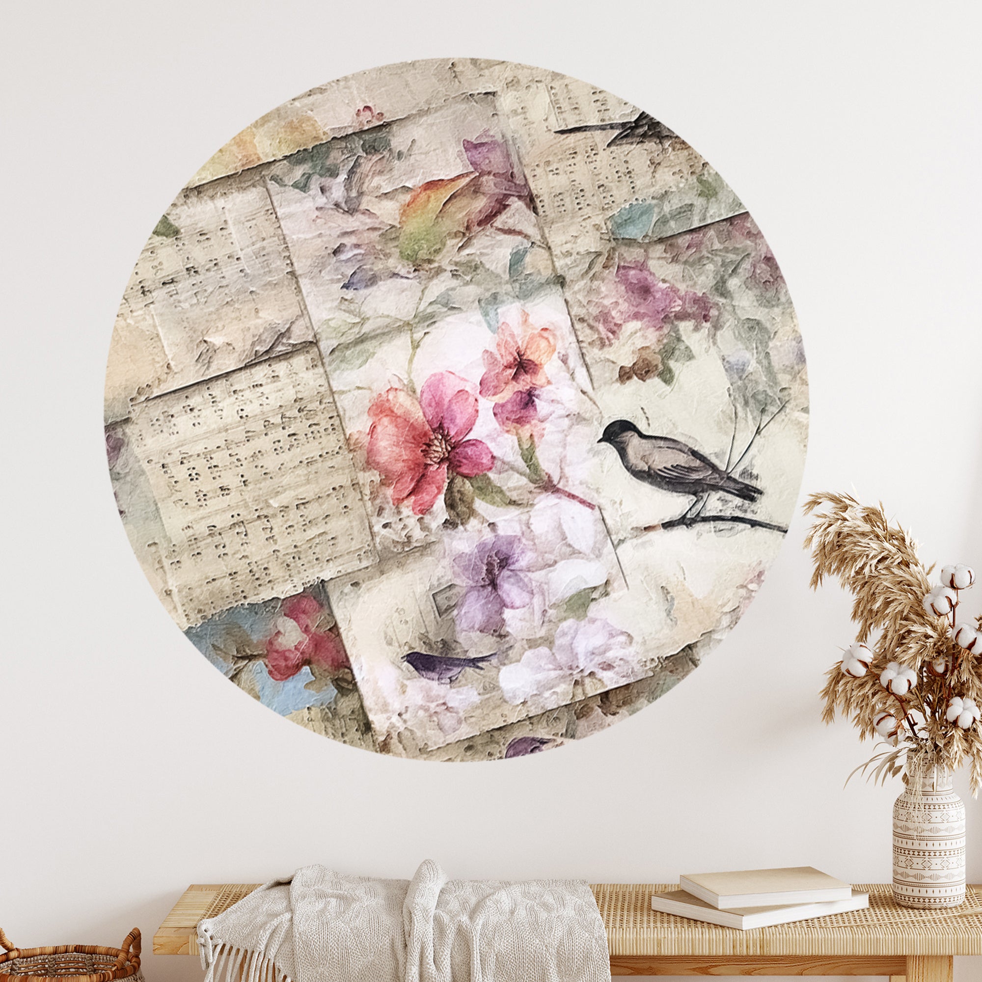 Wandtattoo mit Blumen und Vogel