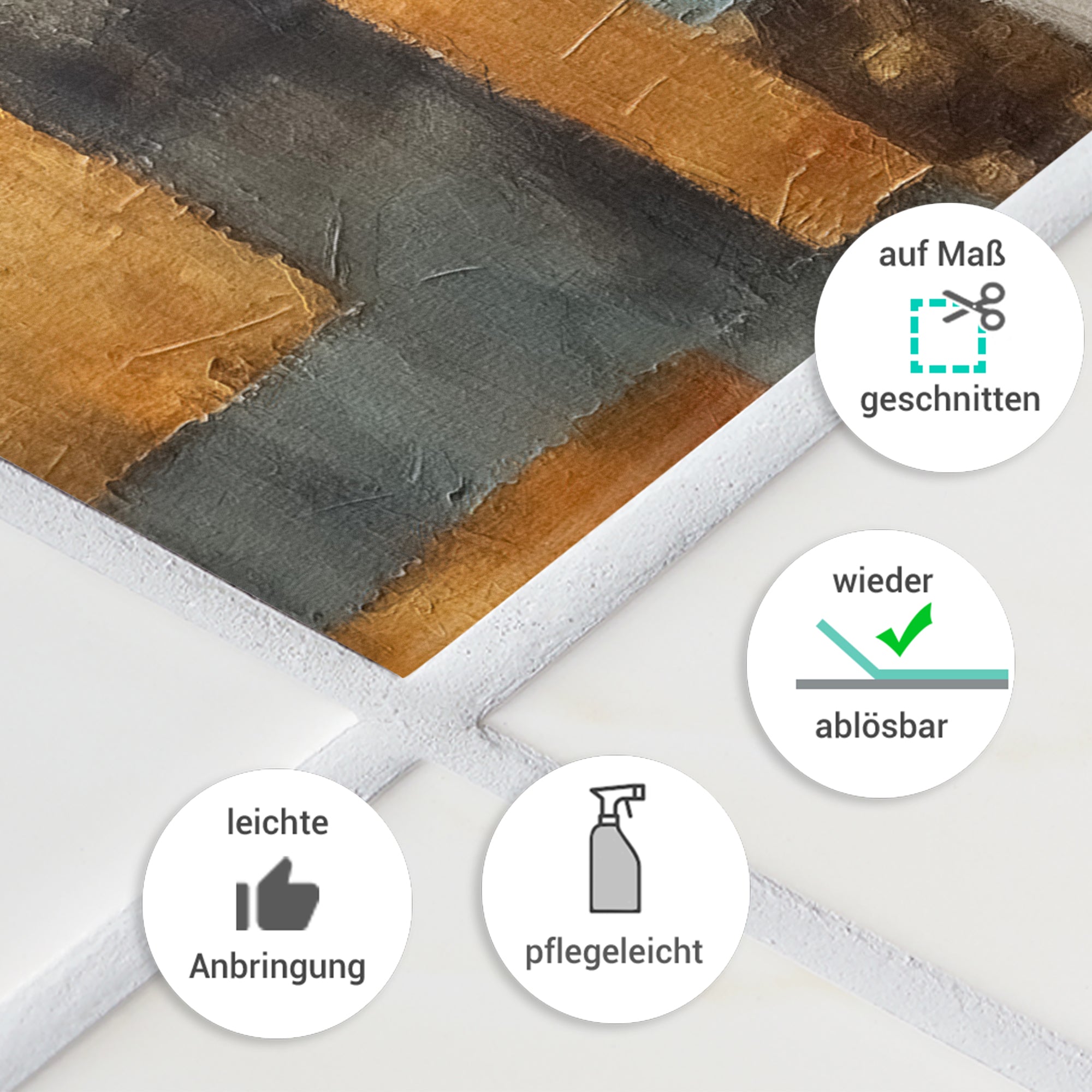 Wandtapete in Erdtönen, leicht anbringbar und ablösbar.