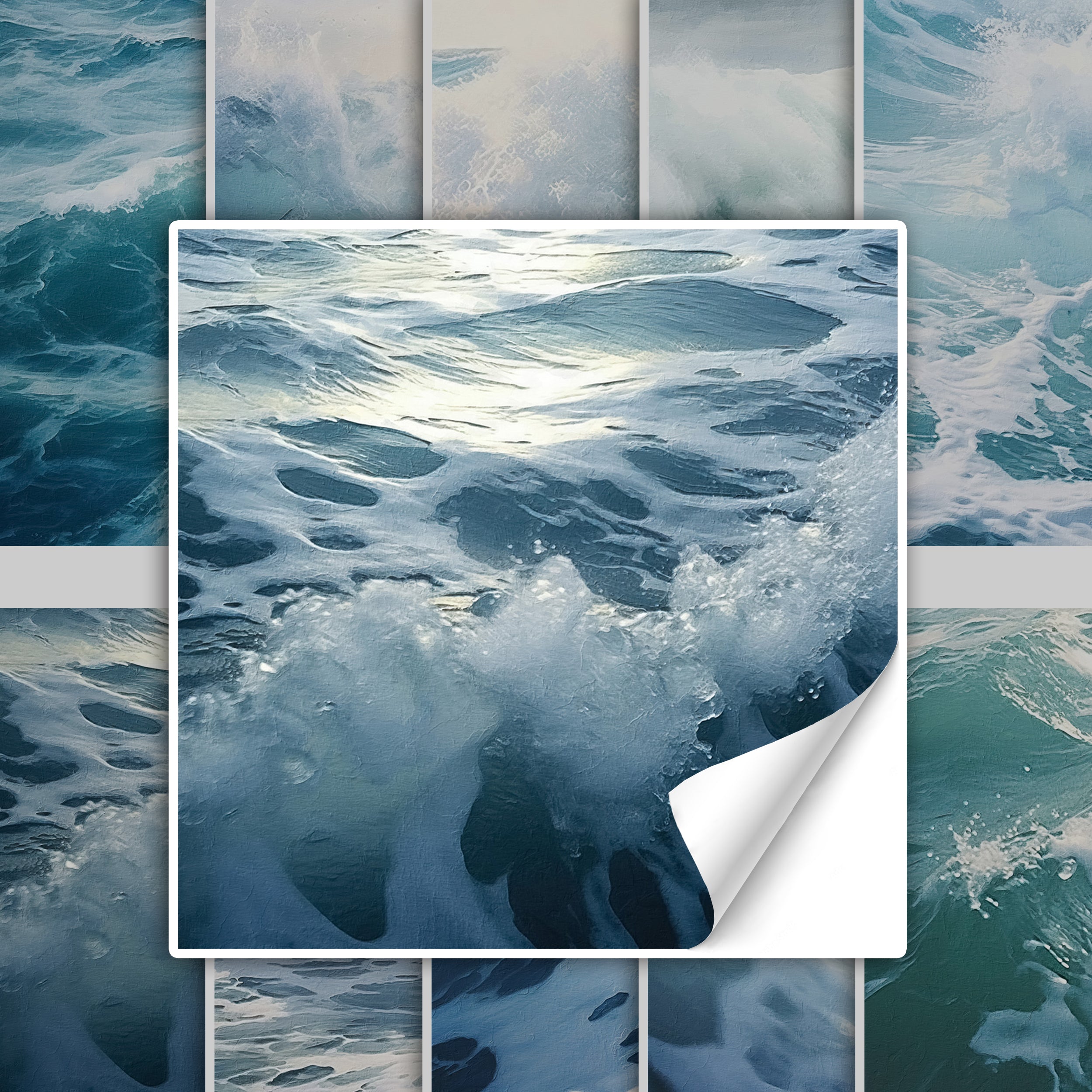 Wellen in verschiedenen Blau- und Türkistönen mit Schaum.