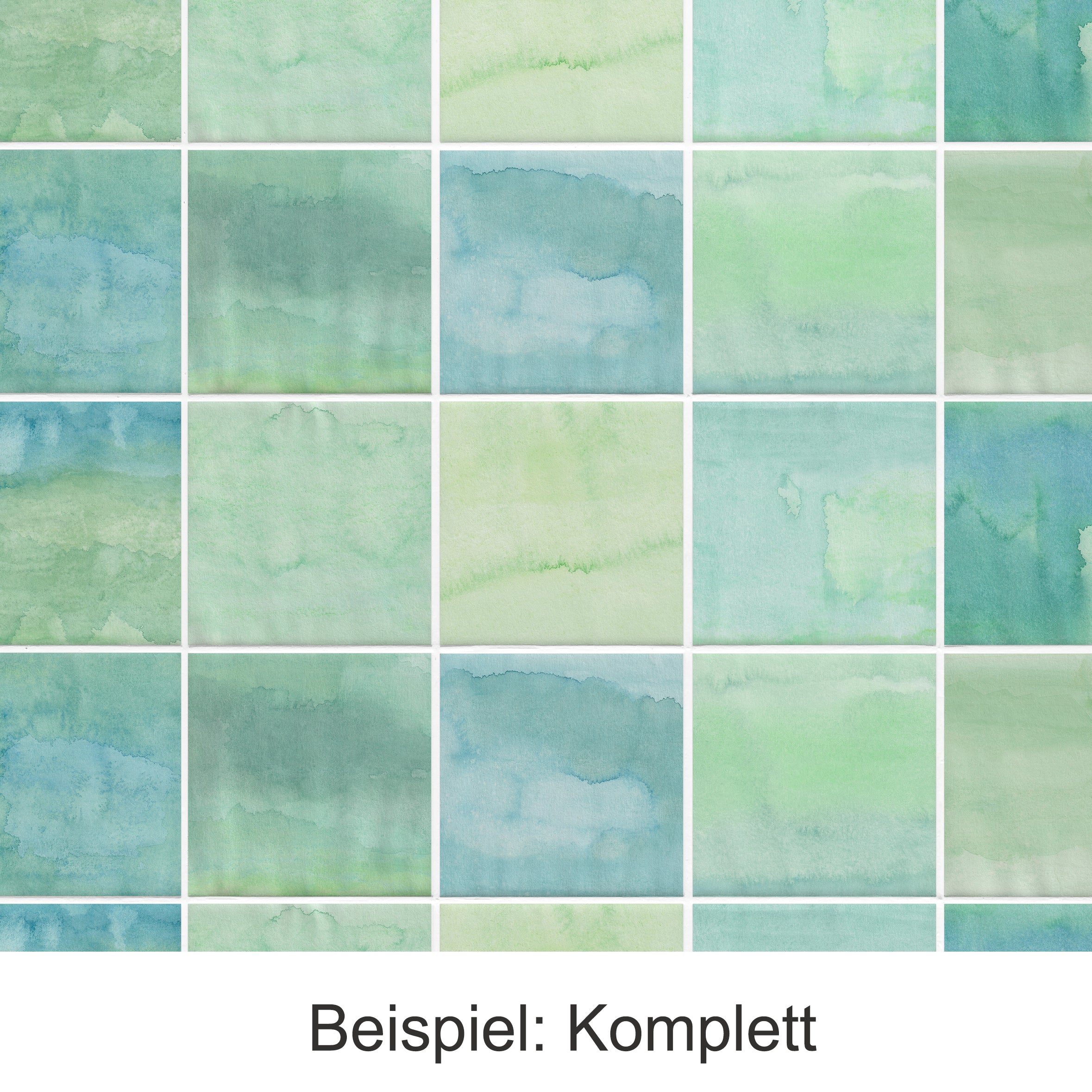 Aquarellmuster in verschiedenen Grüntönen und Blau.