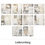 Dekorative Tapetenmuster in sanften Beige- und Grautönen.