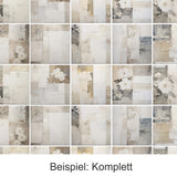 Muster aus cremefarbenen und grauen geometrischen Formen mit Blumen.