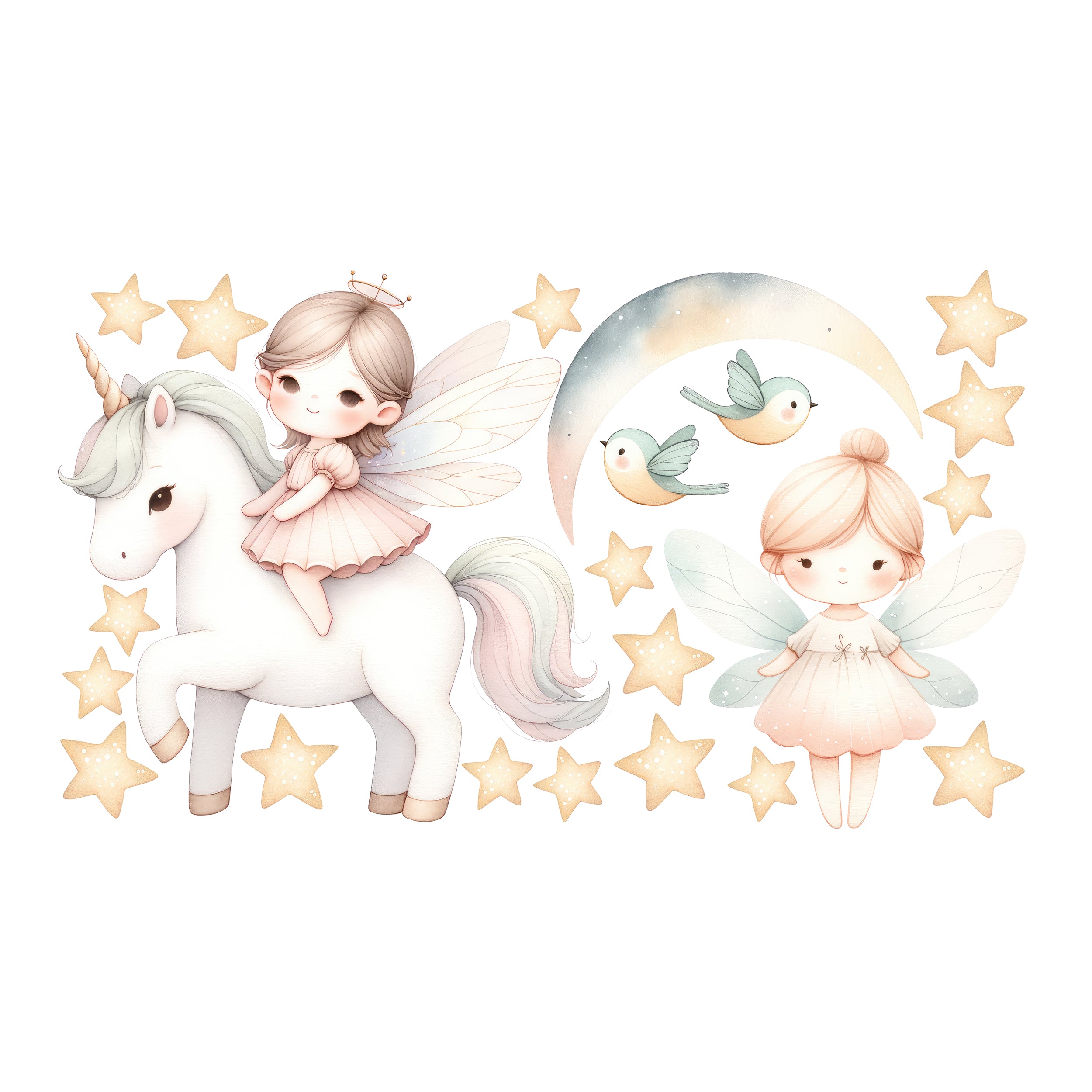 Wandtattoo Mädchen Einhorn und Feen