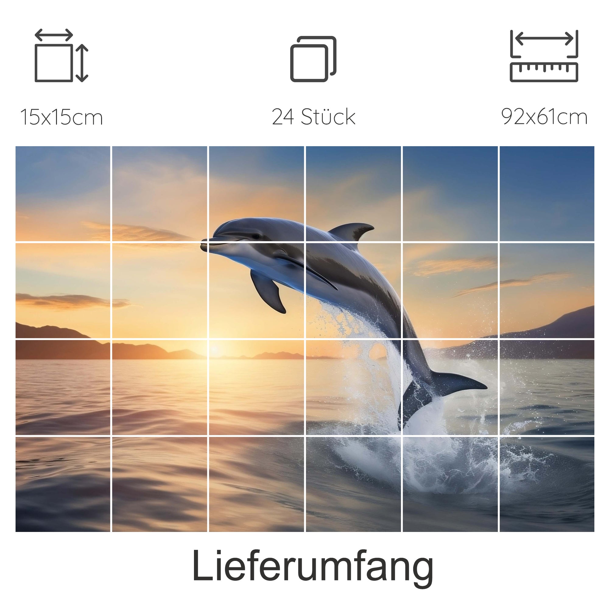 Springender Delfin vor Sonnenuntergang, 24 Teile Puzzle.