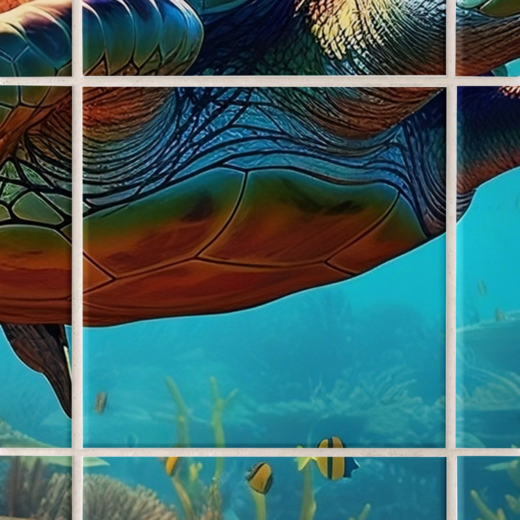 Bunte Meeresschildkröte schwimmt im klaren Wasser.