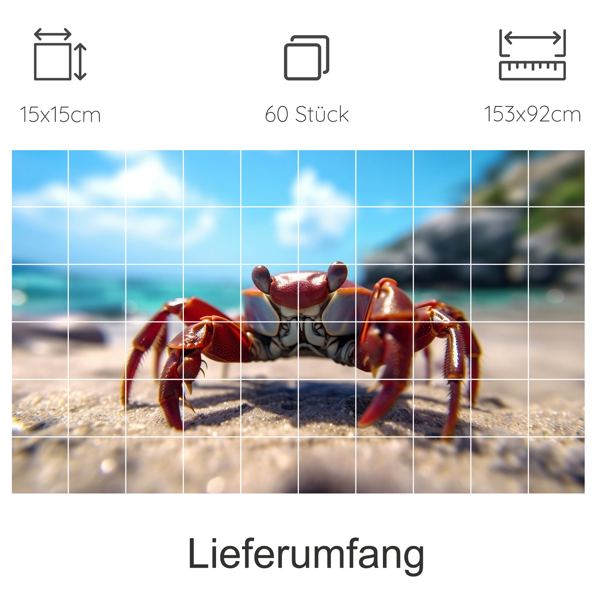 Roter Krebs am Strand, 60 Teile Puzzle, 15x15 cm.