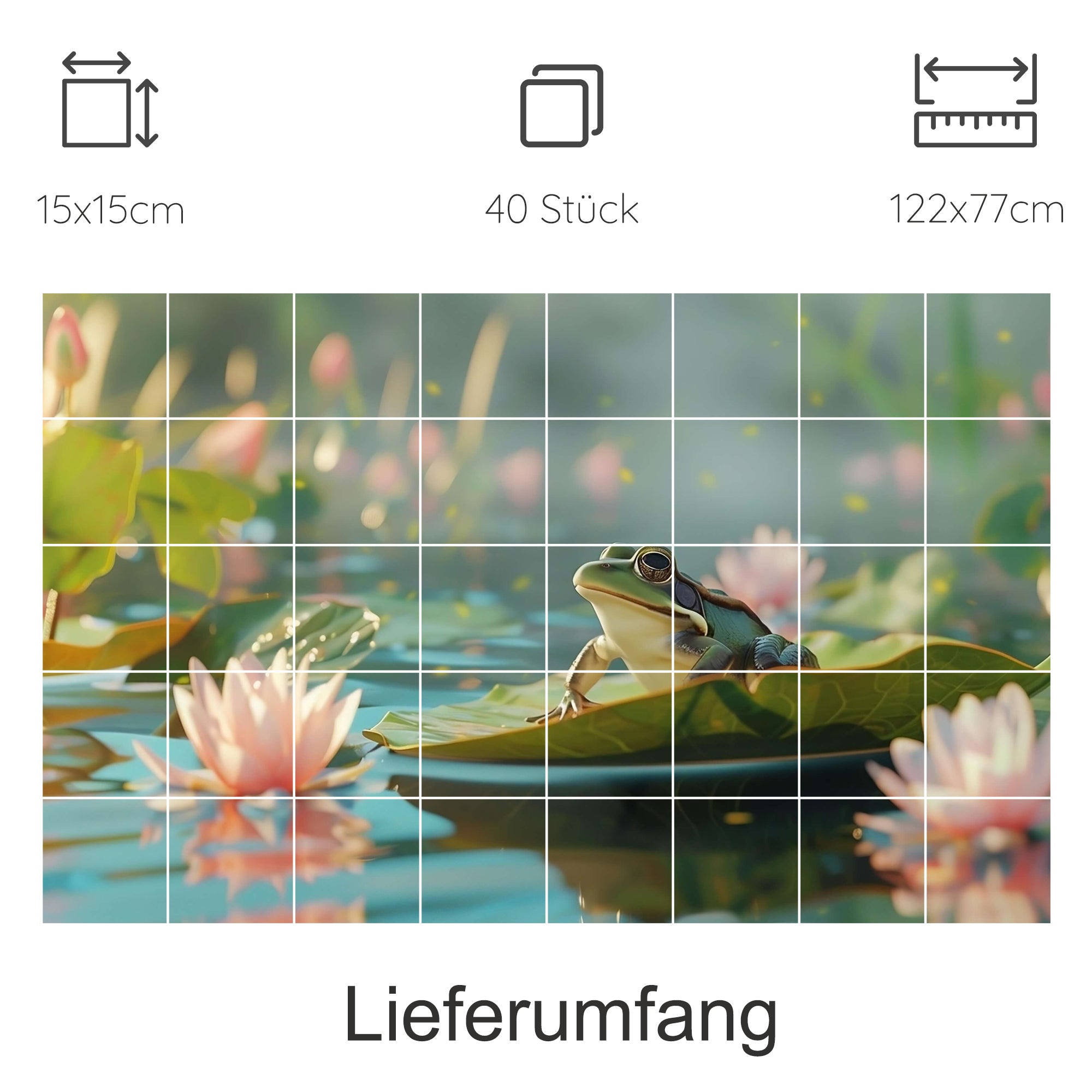 Frosch auf Seerose, grün und rosa, 40 Stück.