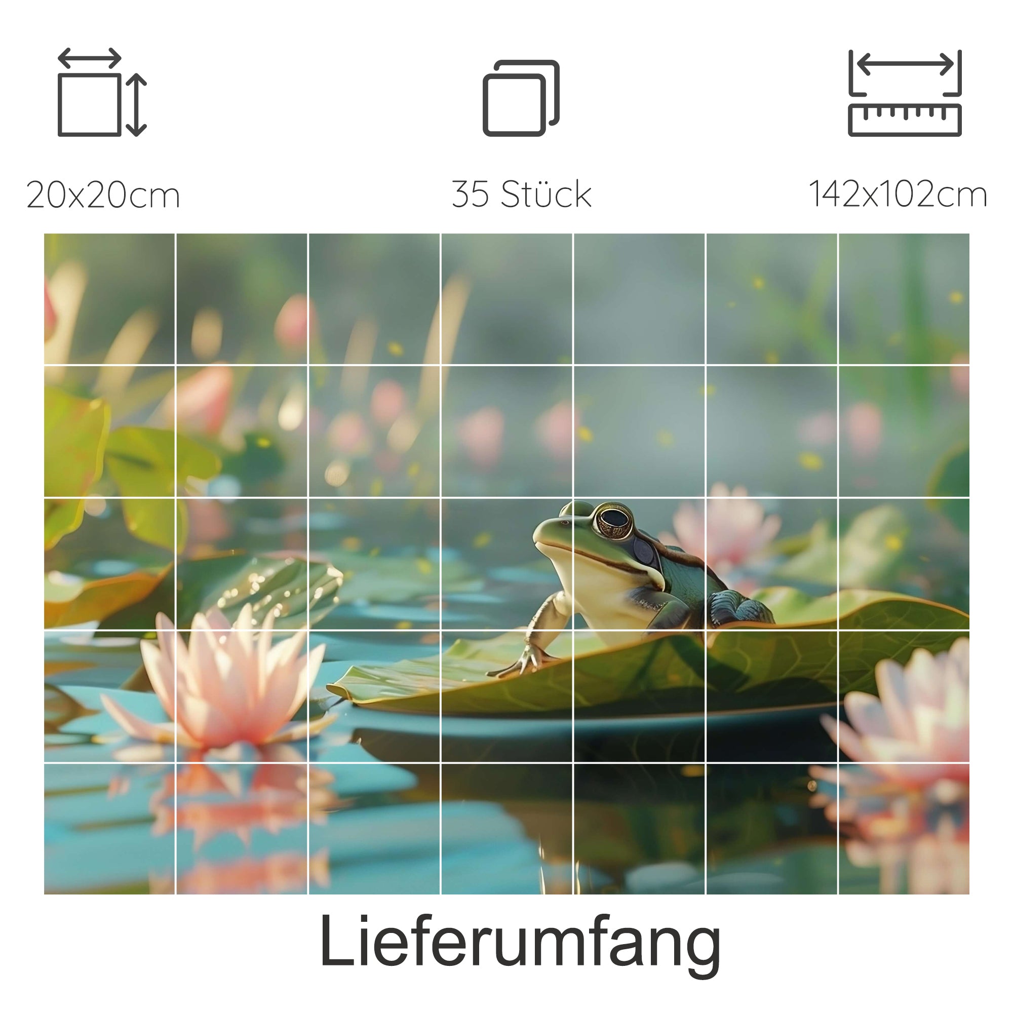 Frosch auf Seerose in sanften Pastellfarben.