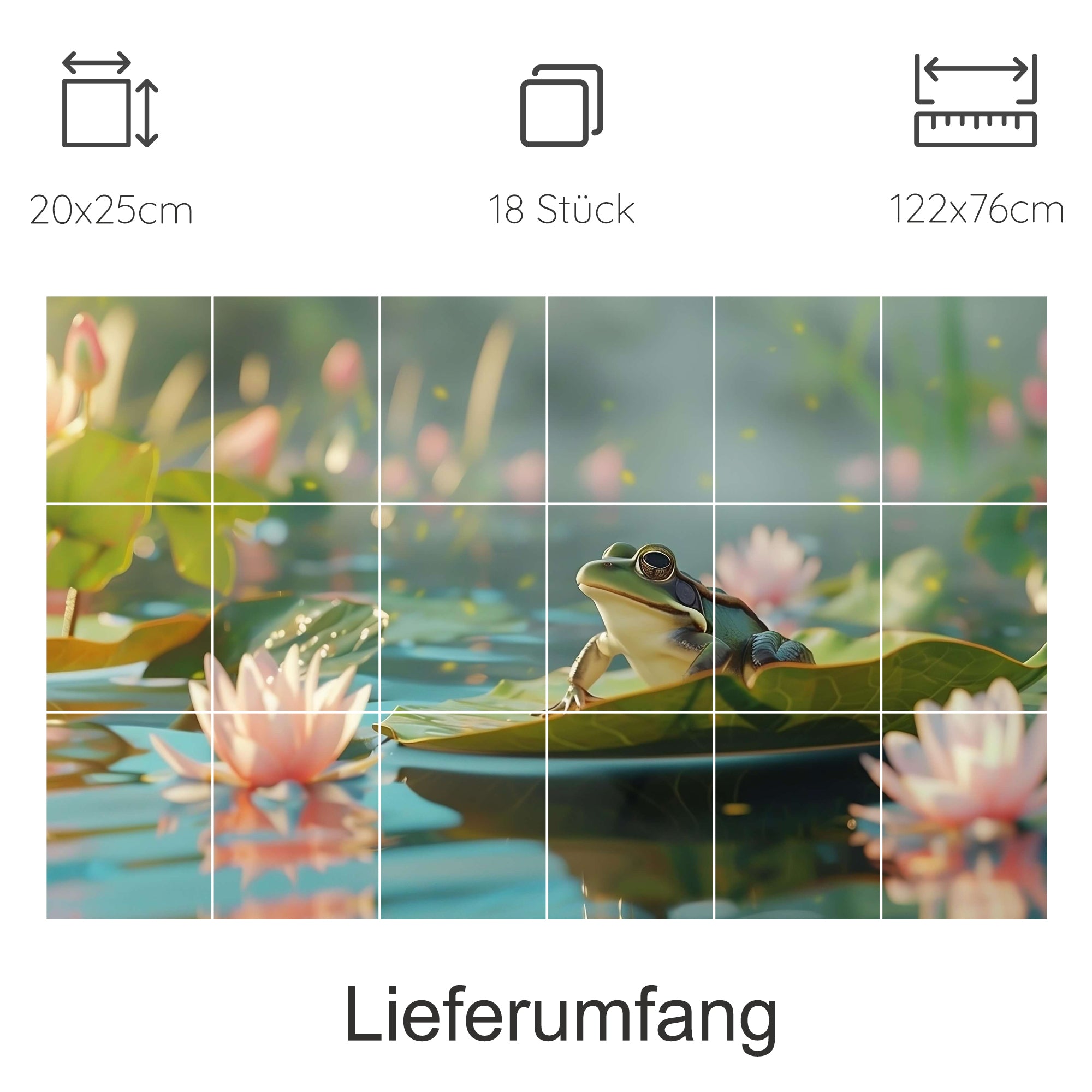Frosch auf Seerose, sanfte Farben, 18-teiliges Set.