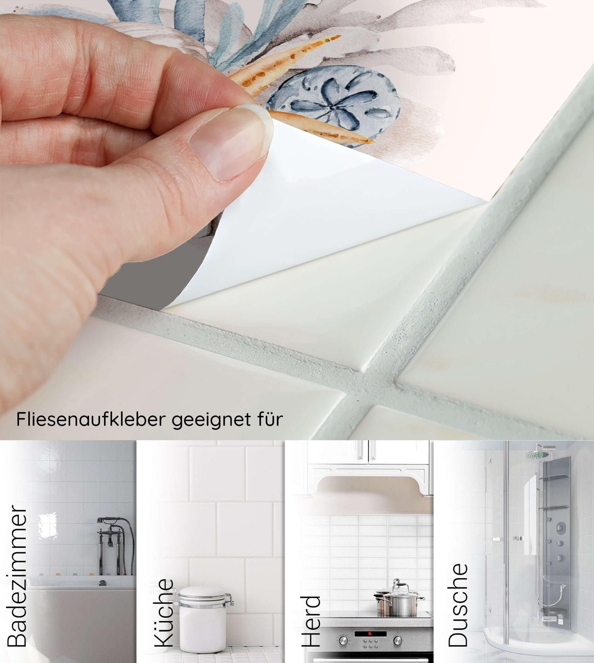 Fliesenaufkleber mit floralem Design für Badezimmer und Küche.