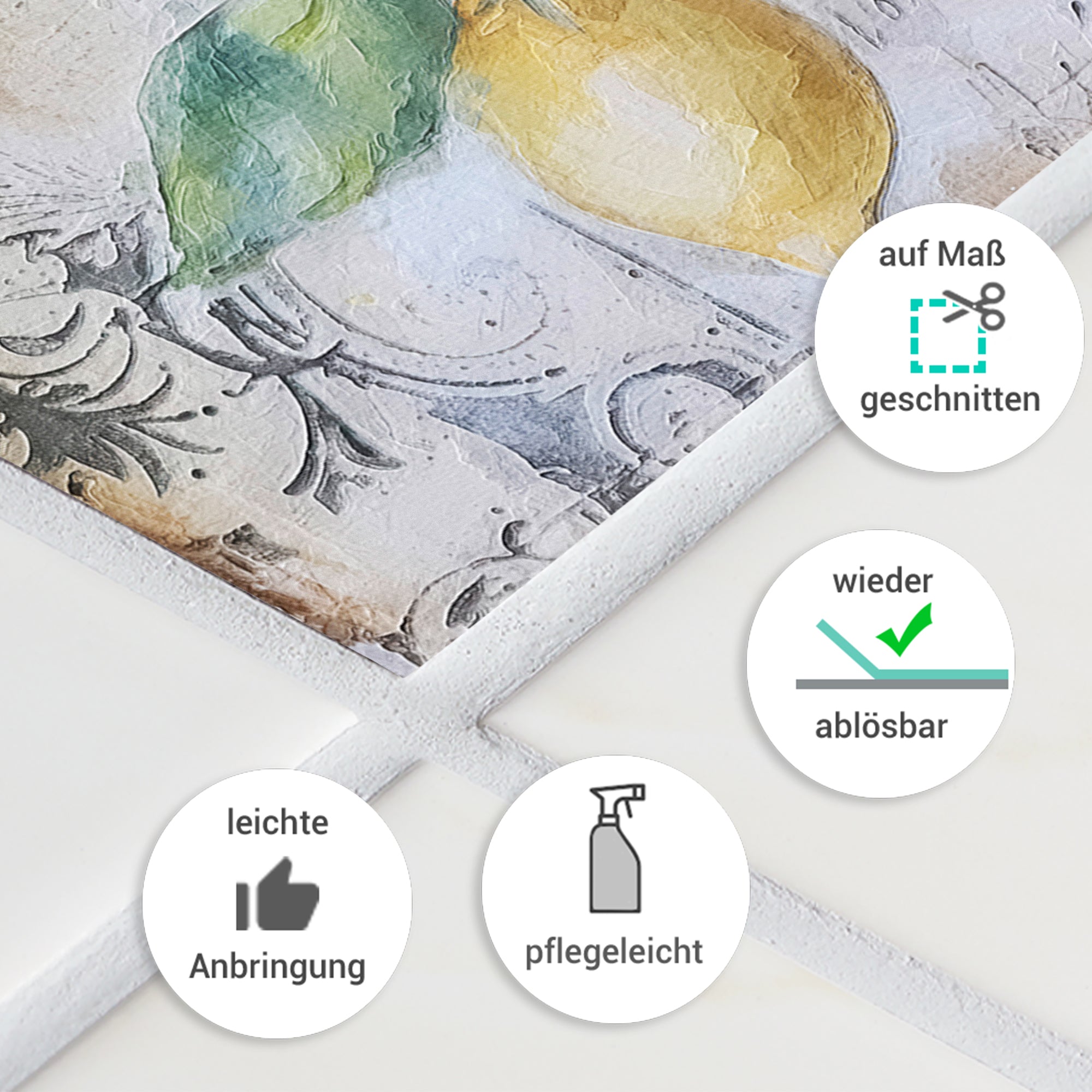 Wandtattoo mit fruchtigem Design in sanften Farben.