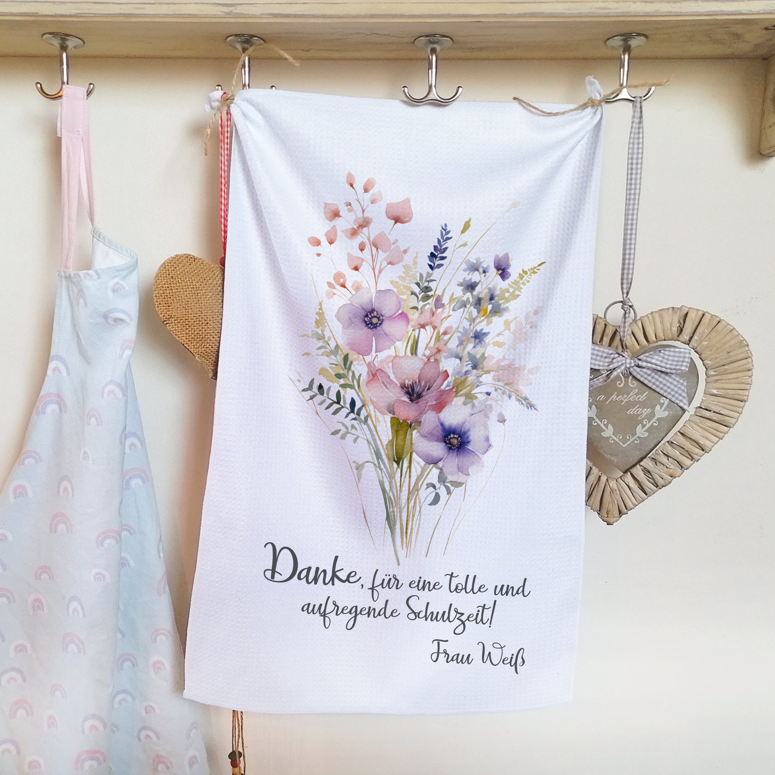 Geschirrtuch mit Blumenmotiv - Danke für die schöne Zeit