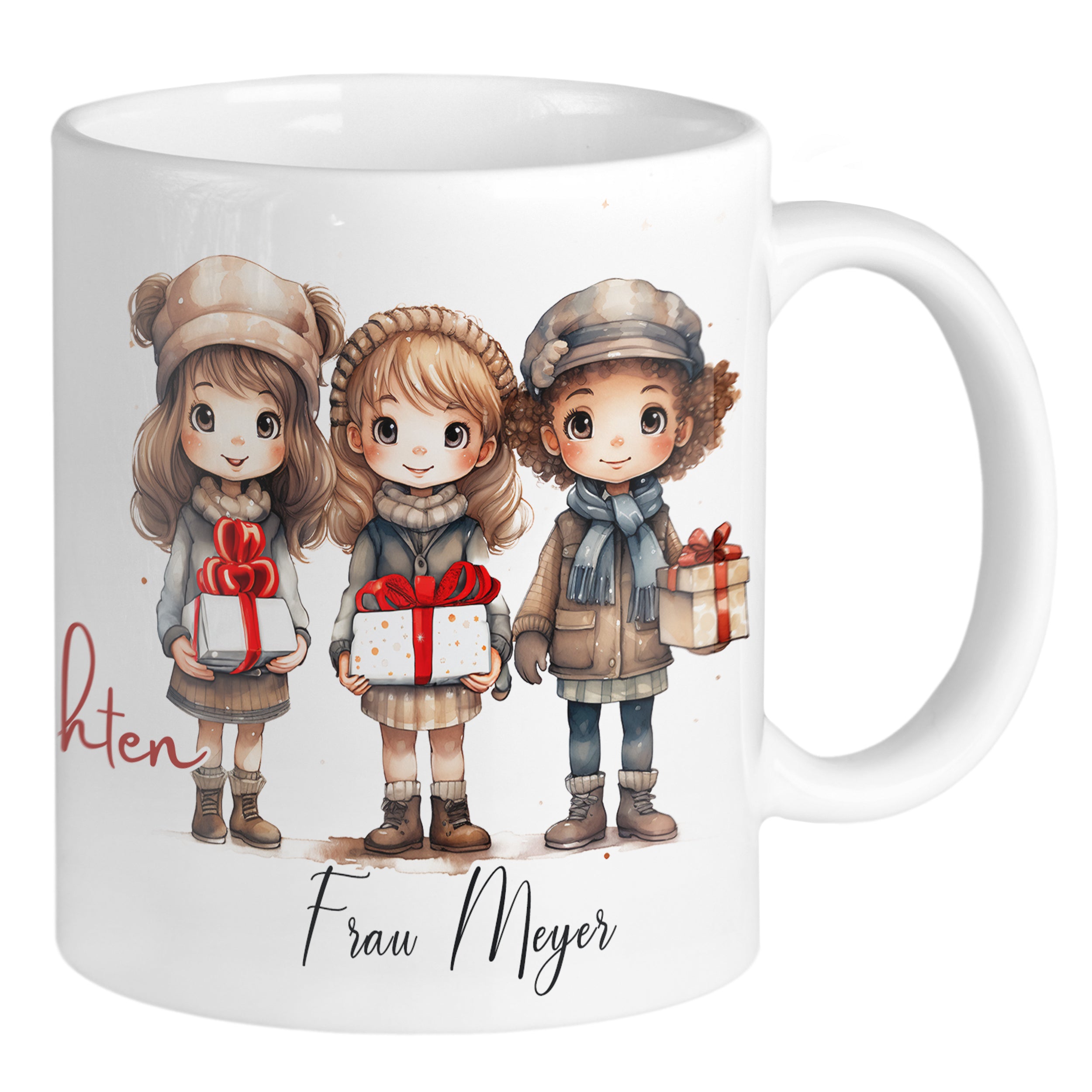 Weihnachtstasse mit fröhlichen Kindern