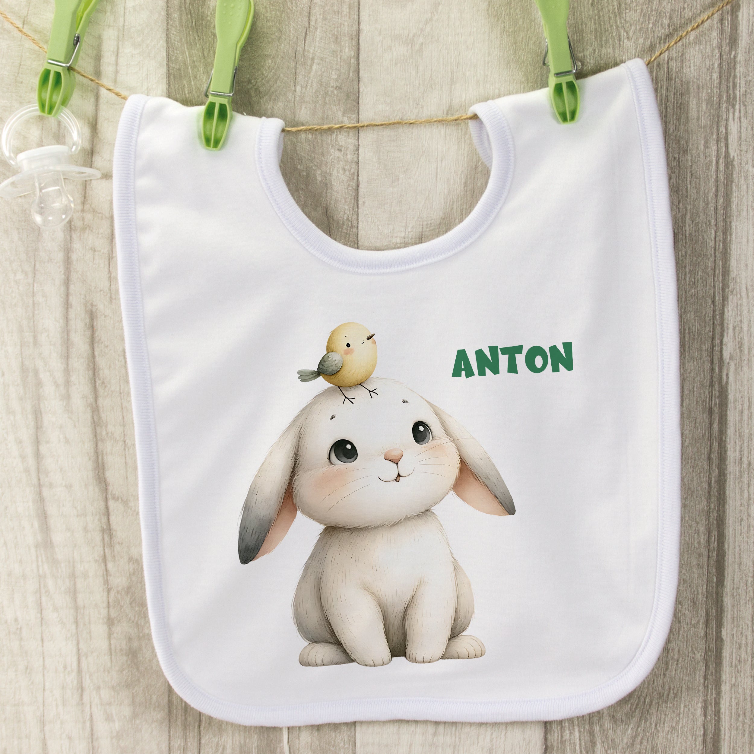 Lätzchen mit Häschen und Vogel