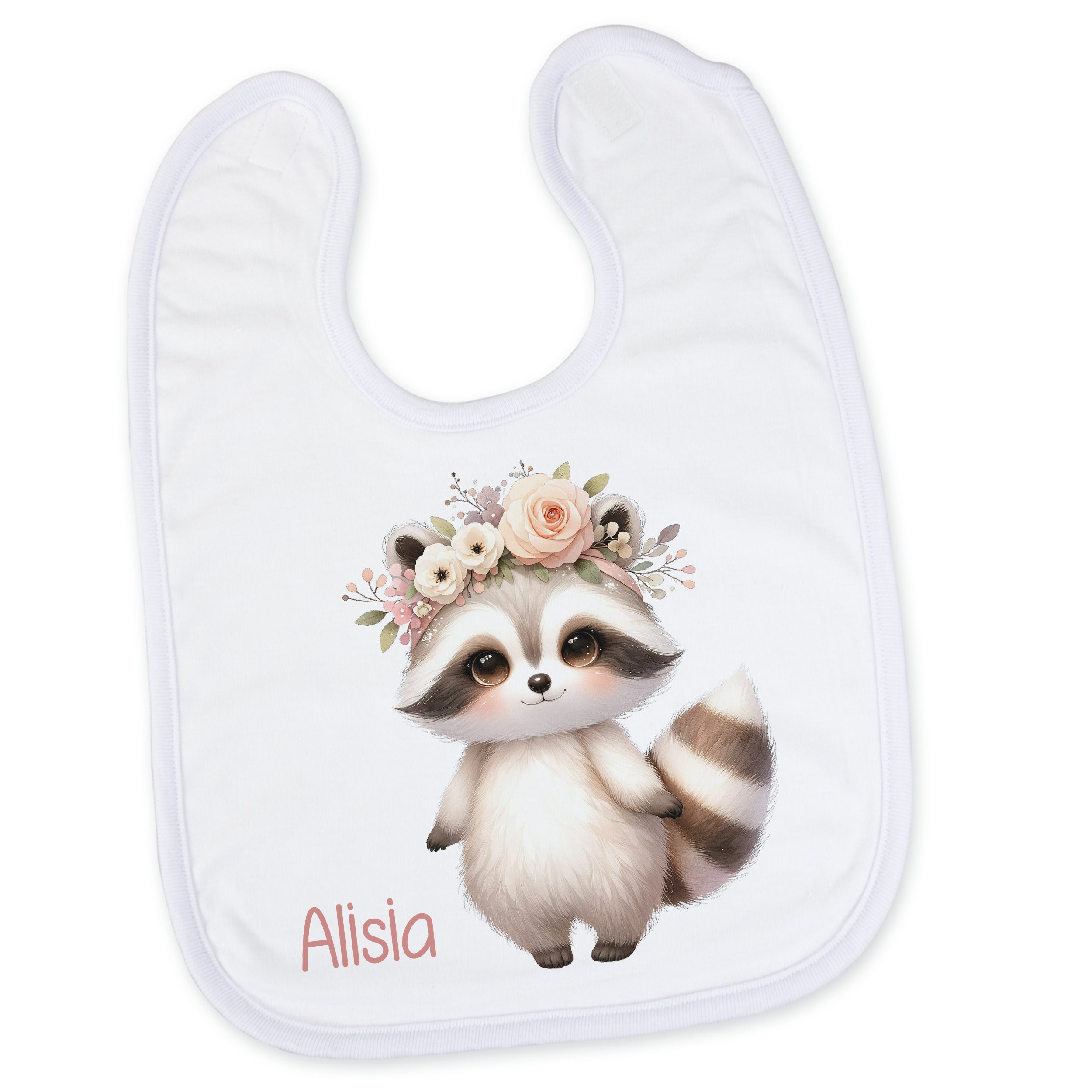 Baby Lätzchen Waschbär mit Blumenkranz