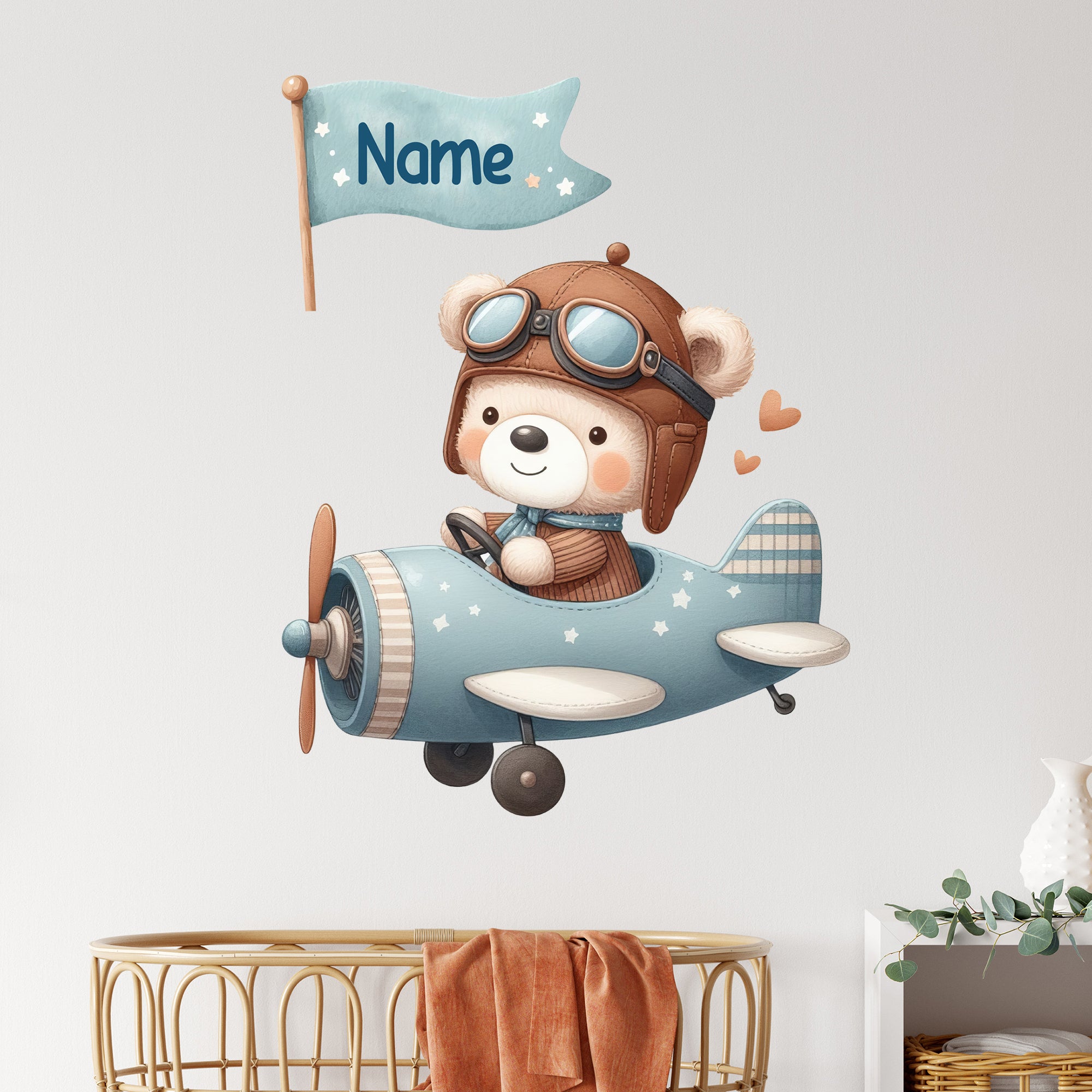 Wandtattoo Flugzeug mit Bär
