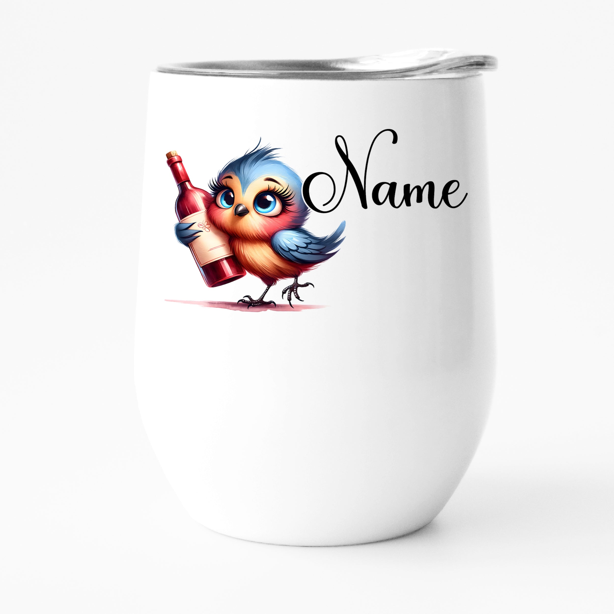 Weinbecher mit süßem Vogelmotiv