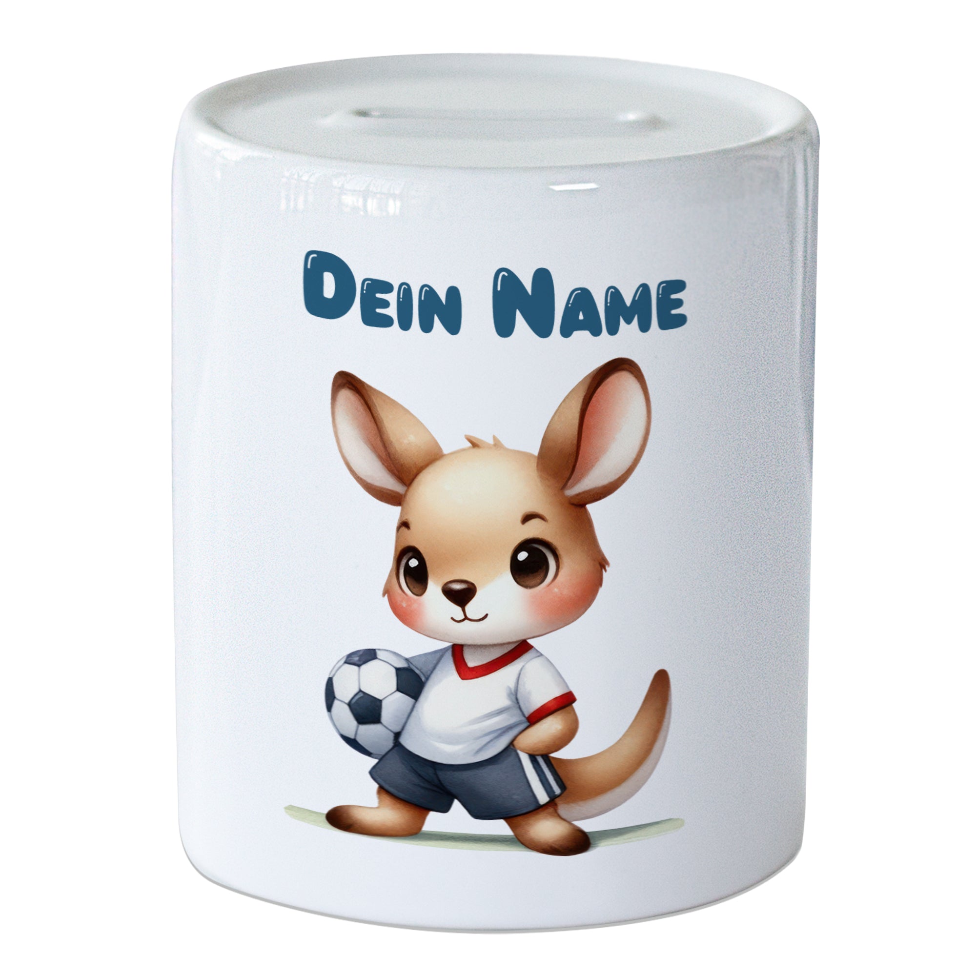 Spardose mit niedlichem Fußball-Känguru