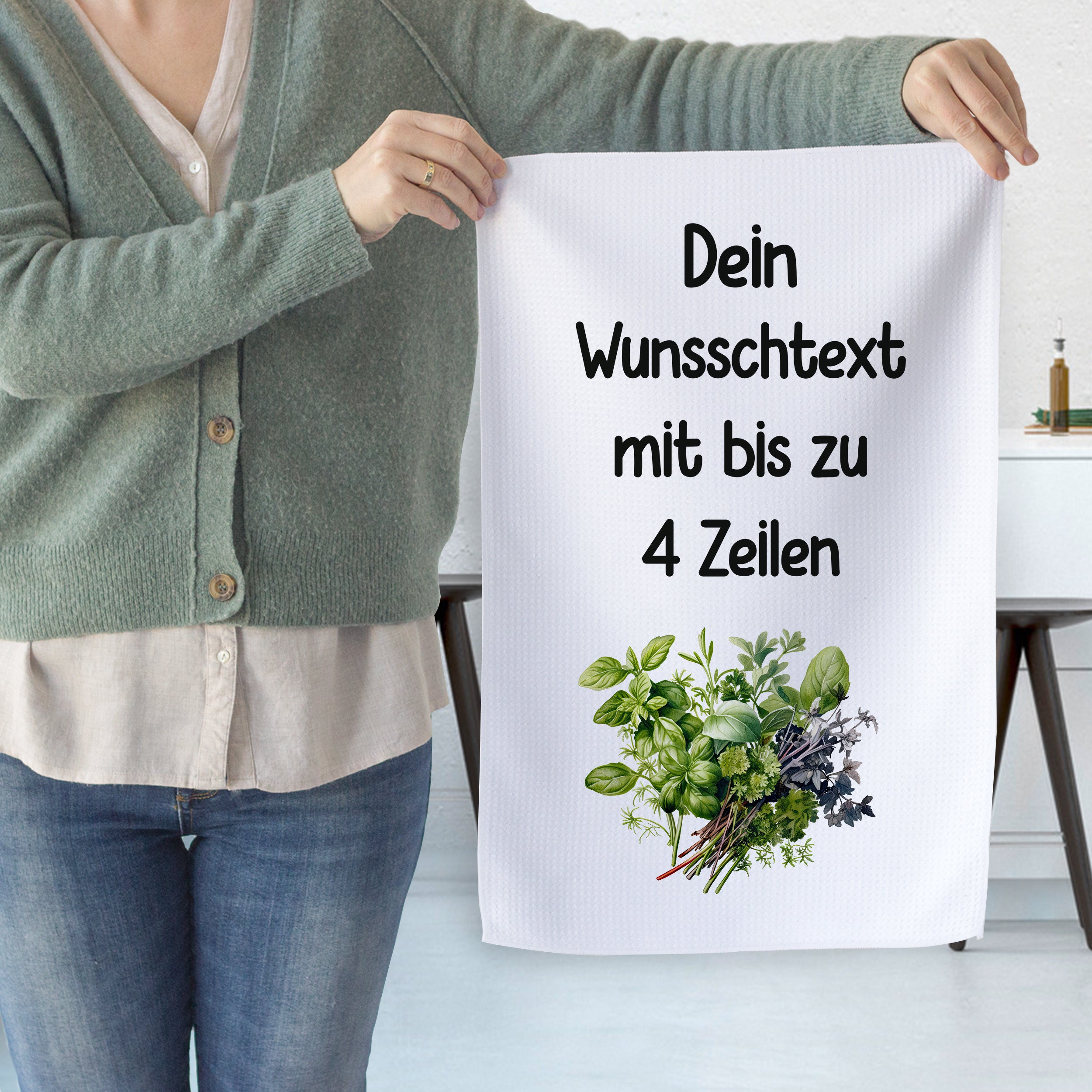 Geschirrtuch Kräuter - Wunschtext bis zu 4 Zeilen