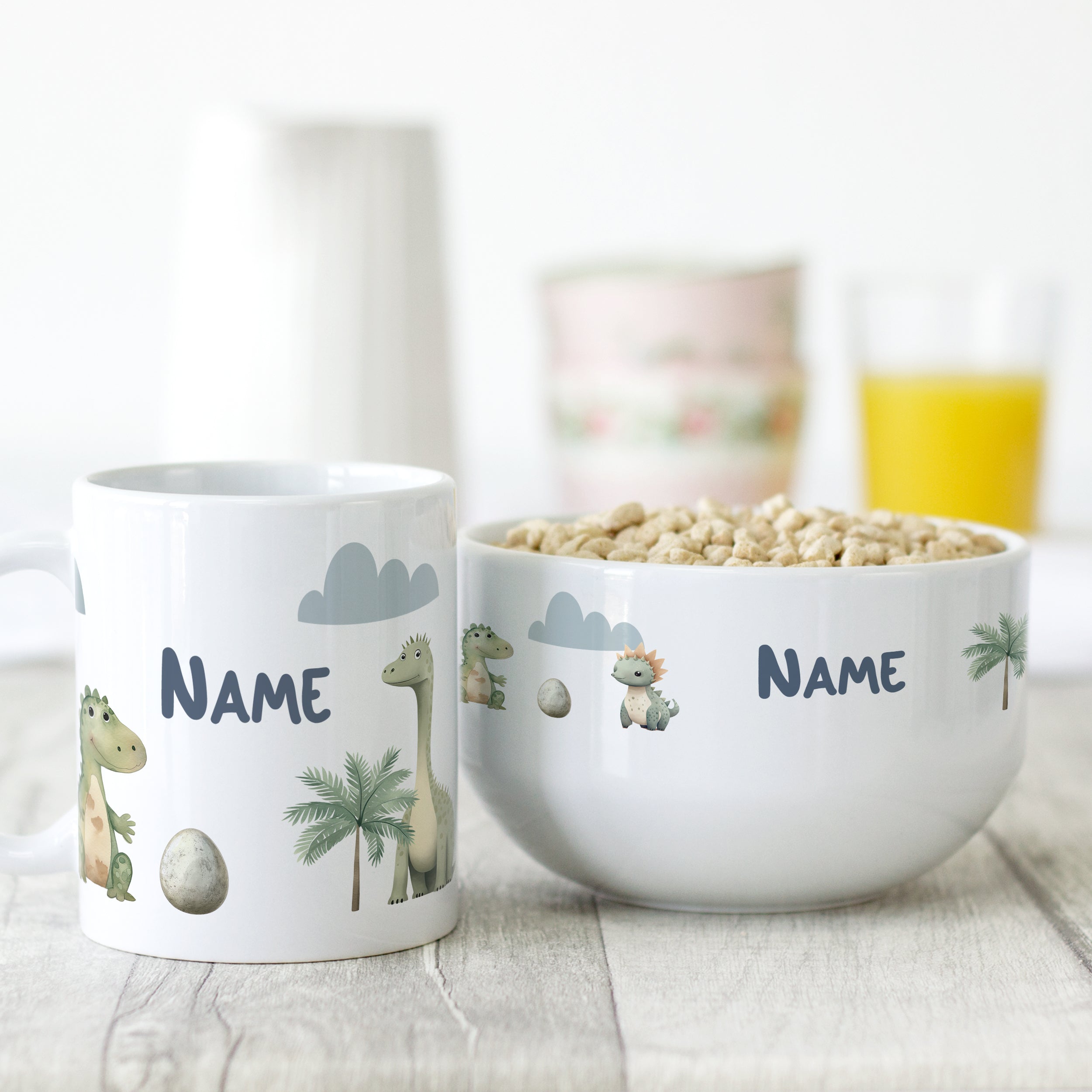 Set Müslischale mit Tasse - Dinosaurier